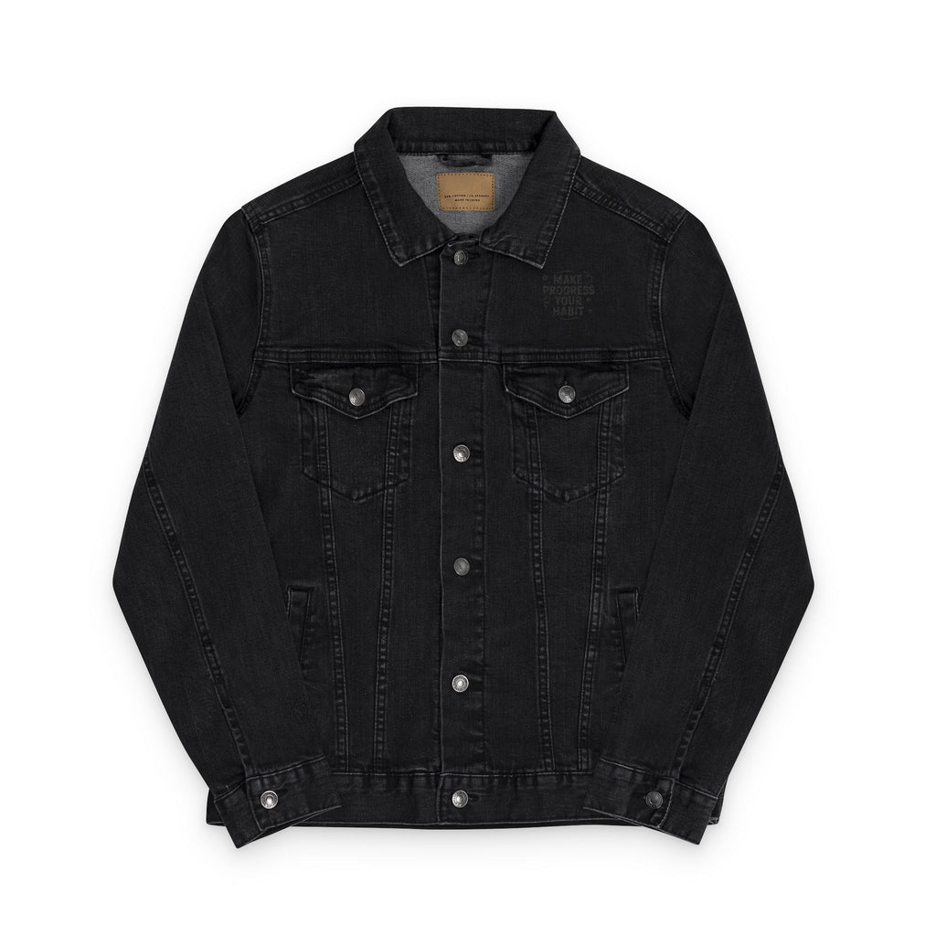 Unisex Embroidered Make Progress Your Habit Denim Jacket - Casual Streetwear, Gift for Friends, Customized Outerwear, Unique Fashion Piece, Ideal for Parties