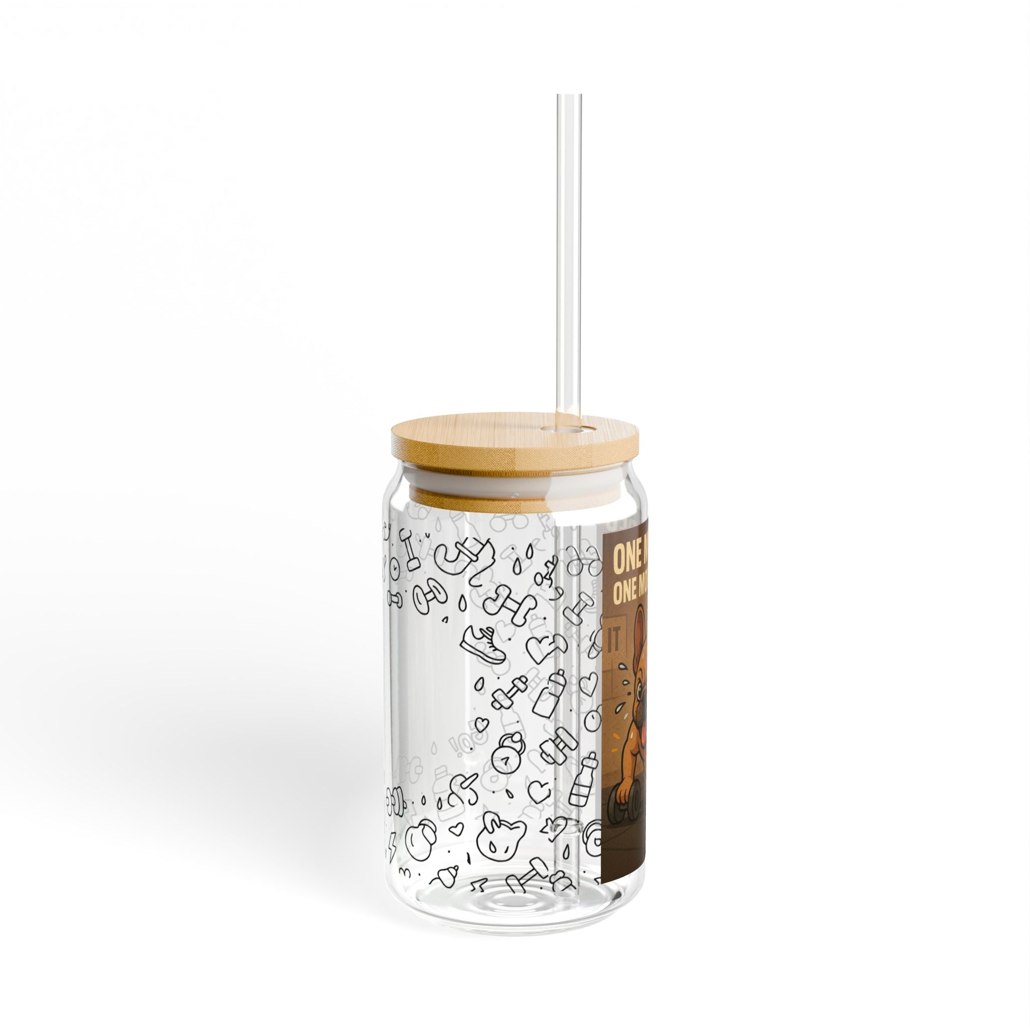 One More Rep. One More Victory Frenchie Themed Sipper Glass - Perfect for Gym Lovers,Motivational Drinkware, Pet Lover Merchandise