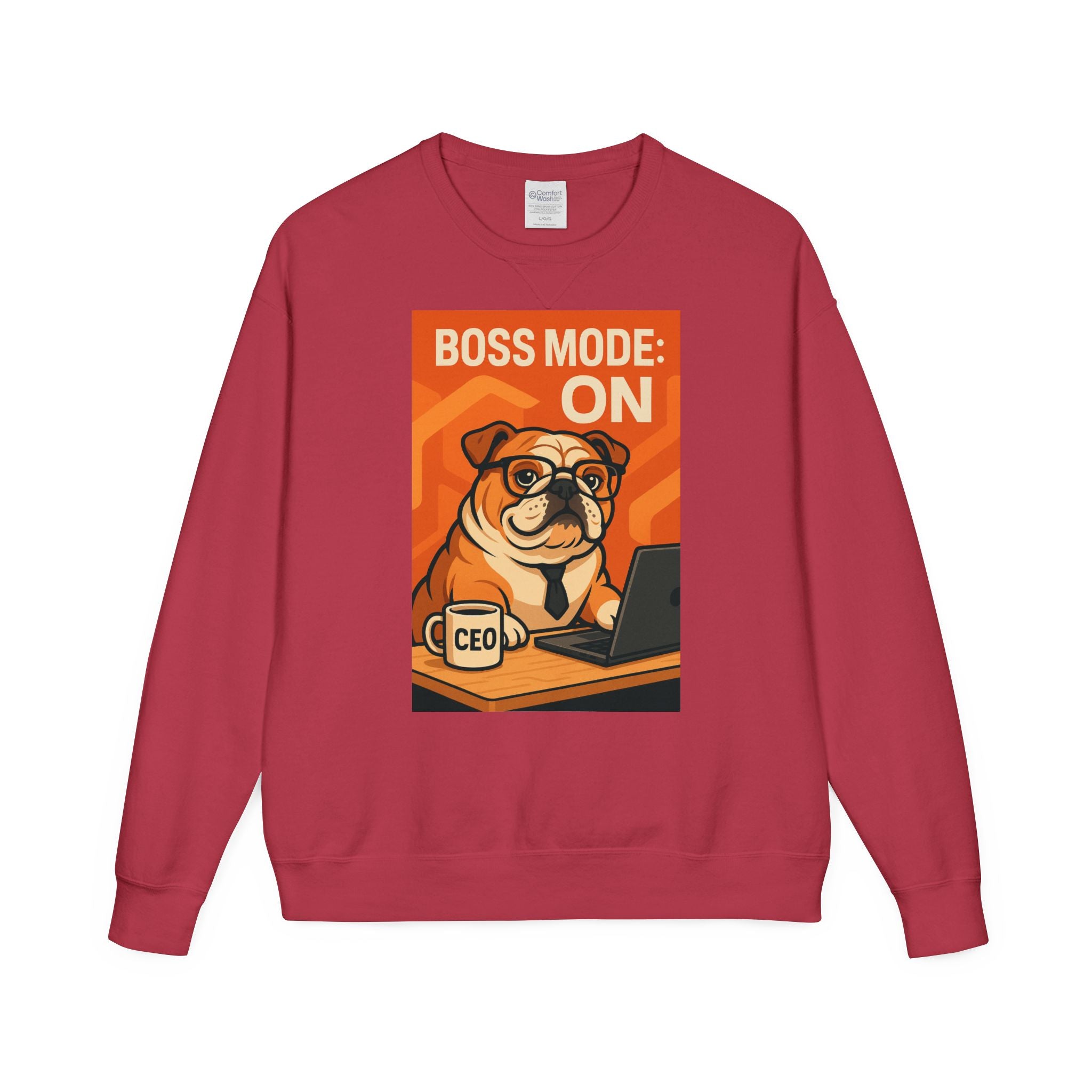 Funny English Bulldog Sweatshirt, Boss Mode Crewneck, Pet Lover Gift, Casual Wear, Unisex Sweater, Dog-Themed Apparel