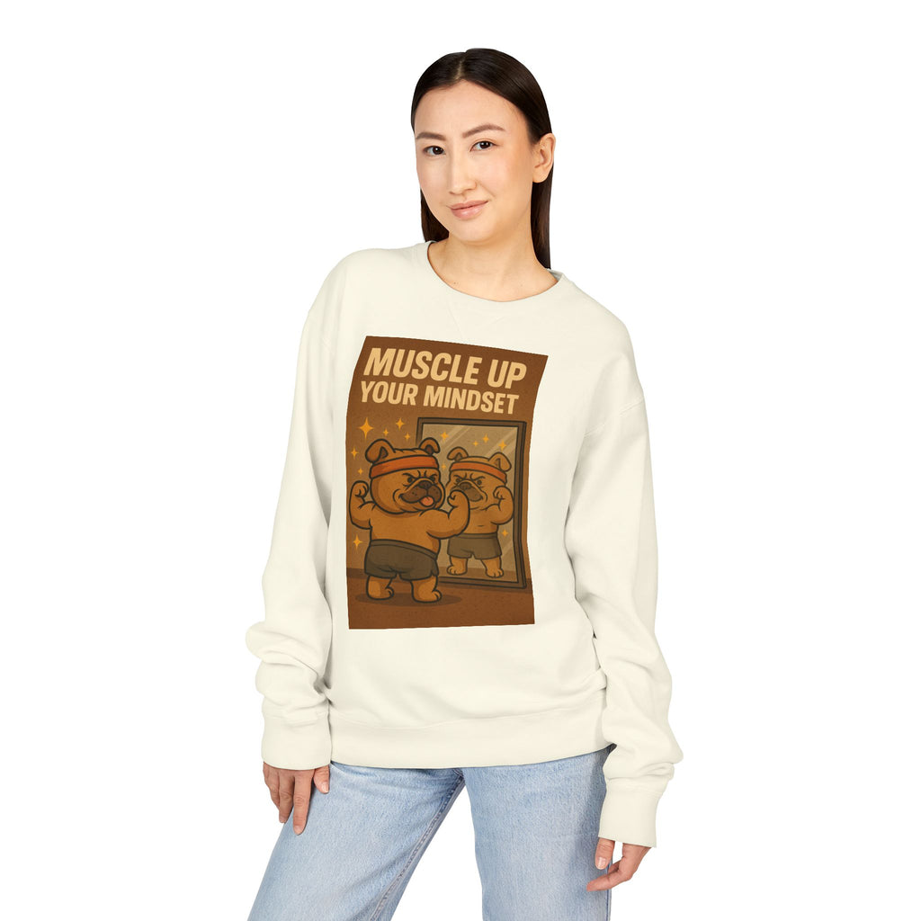 Bulldog Motivational Sweatshirt - Muscle Up Your Mindset, Cozy Fashion, Gift for Fitness Enthusiasts, Casual Wear, Unisex