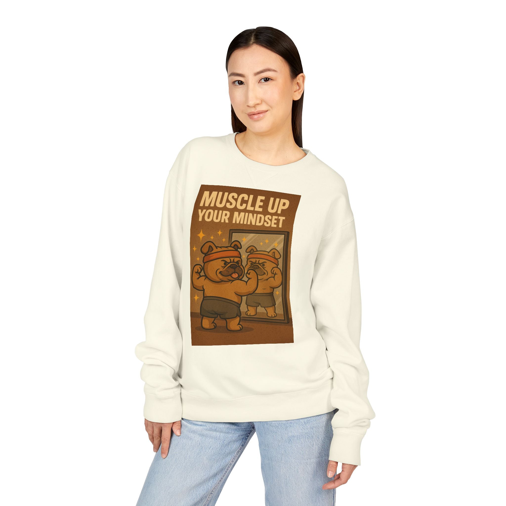 Bulldog Motivational Sweatshirt - Muscle Up Your Mindset, Cozy Fashion, Gift for Fitness Enthusiasts, Casual Wear, Unisex