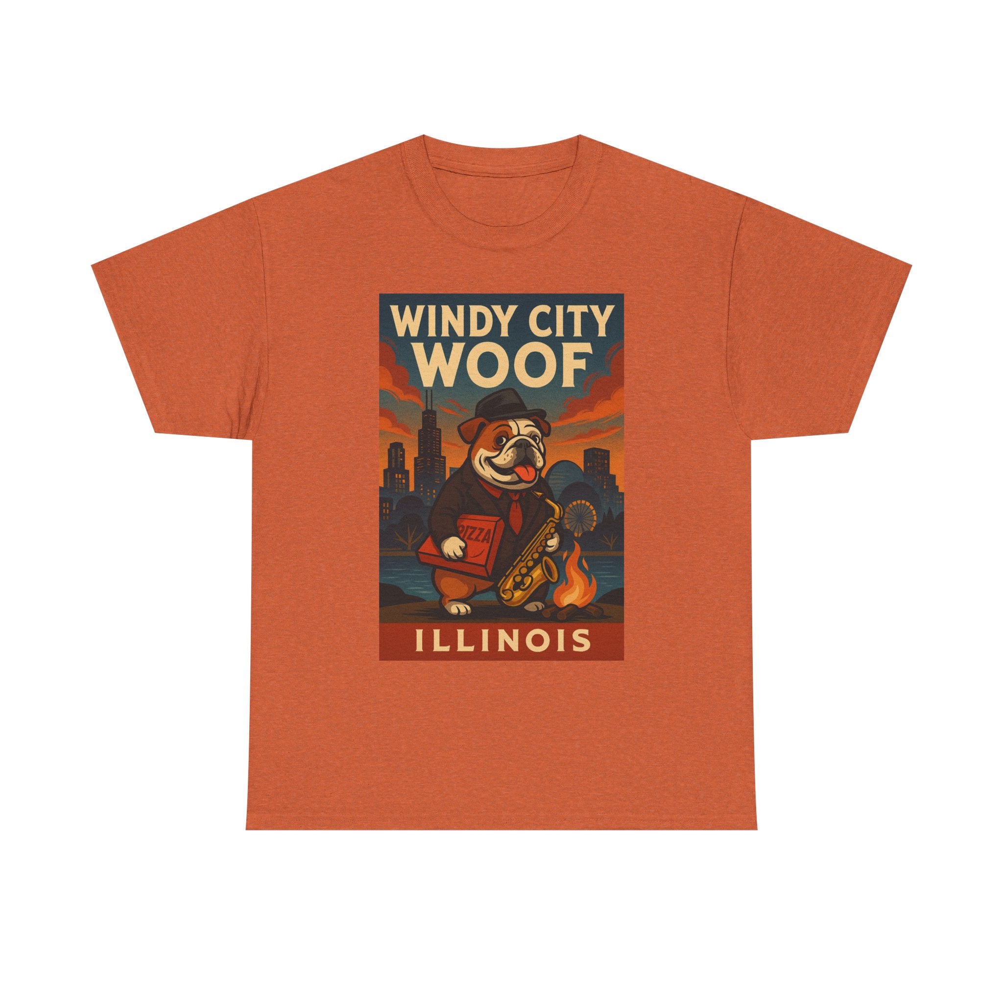 Windy City Woof Unisex Heavy Cotton Tee Fun Chicago Dog Graphic TShirt