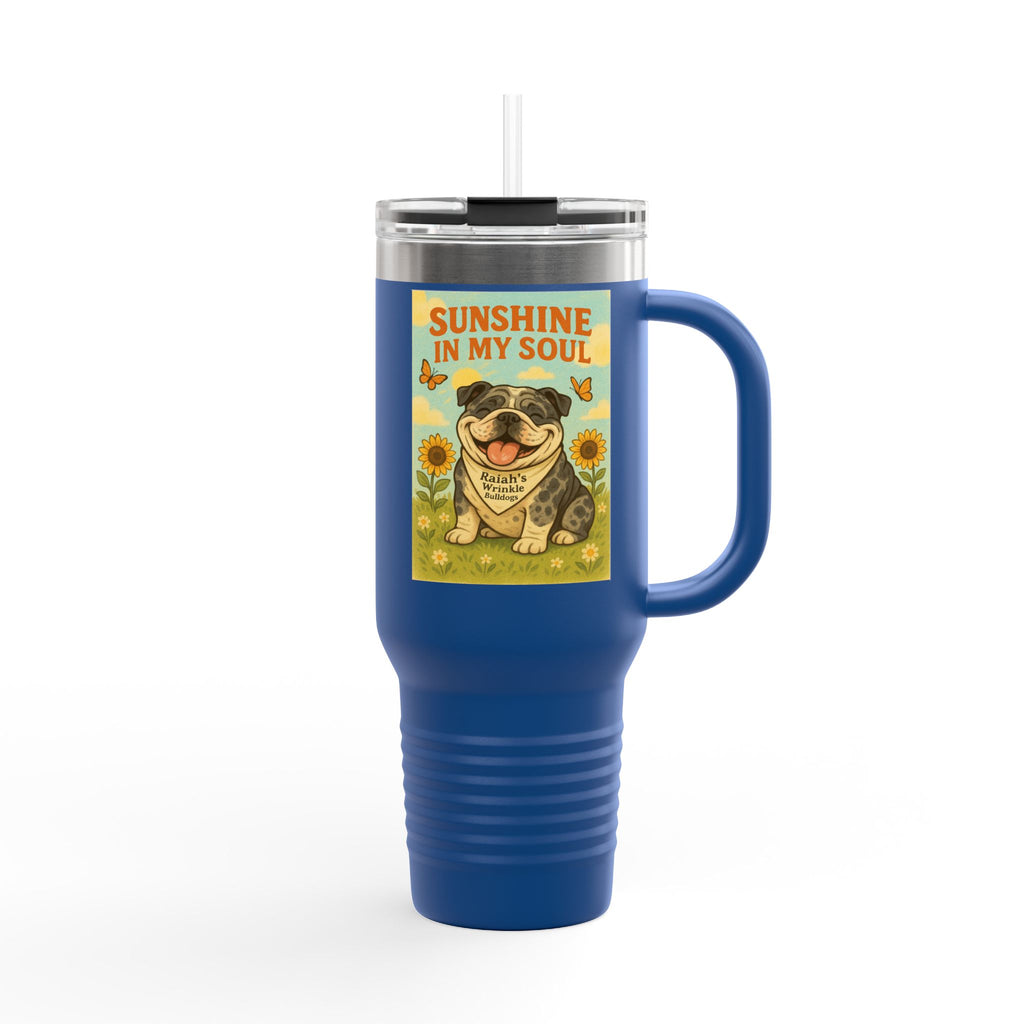Cheerful Bulldog Insulated Travel Mug, 40oz - Sunshine in My Soul Design, Perfect for Coffee, Tea, Road Trips, or Gifts