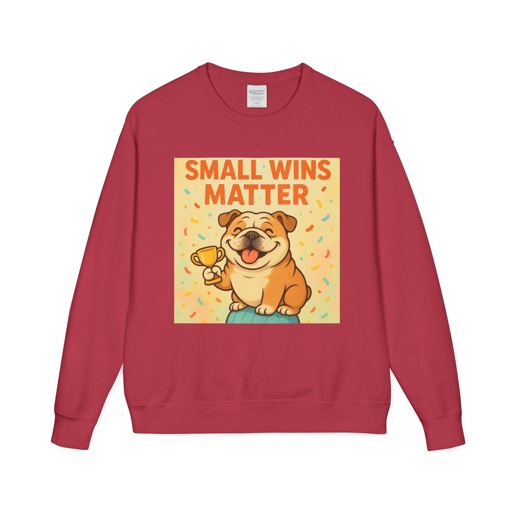Celebrate Small Wins Sweatshirt, Cozy Crewneck Top for English Bulldog Lovers, Inspirational, Motivational Apparel, Ideal for Casual Days
