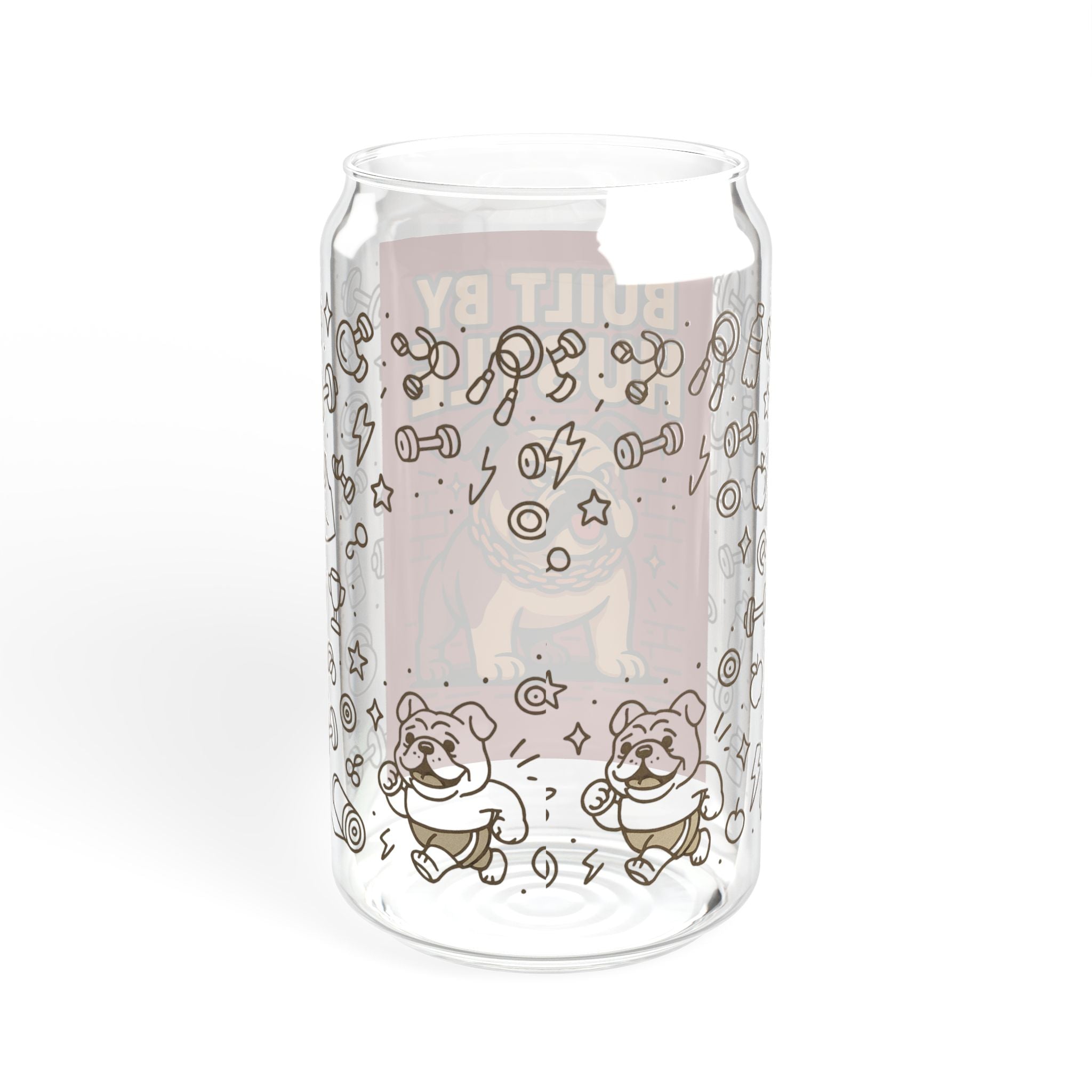 English Bulldog Sipper Glass, 16oz - Fun and Functional Drinkware for Bulldog Lovers, Great gift for pet owners, Hustle Bulldog Design, Dog