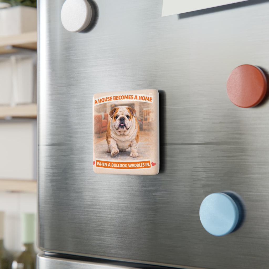 Bulldog Photo Porcelain Magnet | Square Decorative Magnet