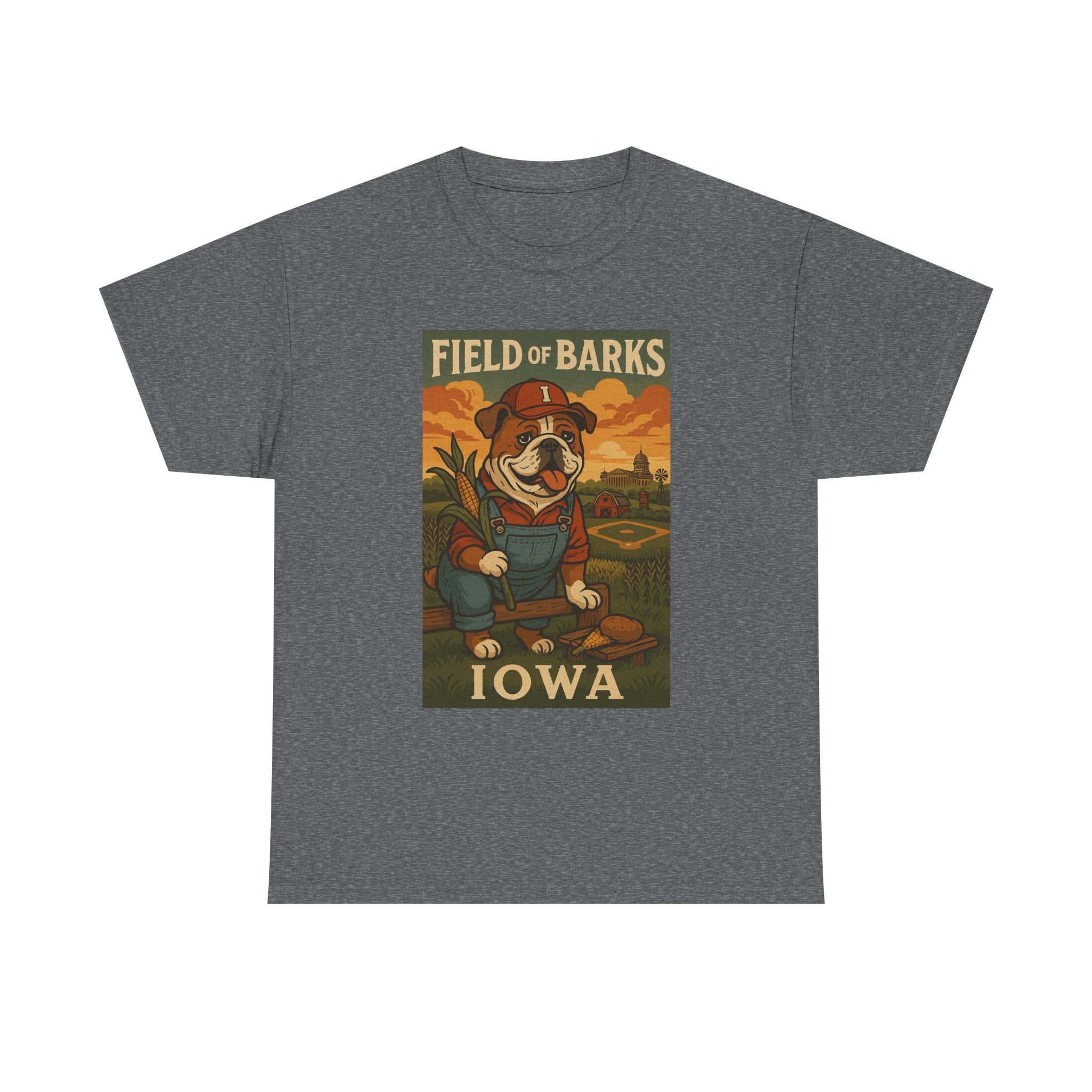 IOWA Field of Barks Unisex Heavy Cotton Tee Cute Dog Baseball Shirt