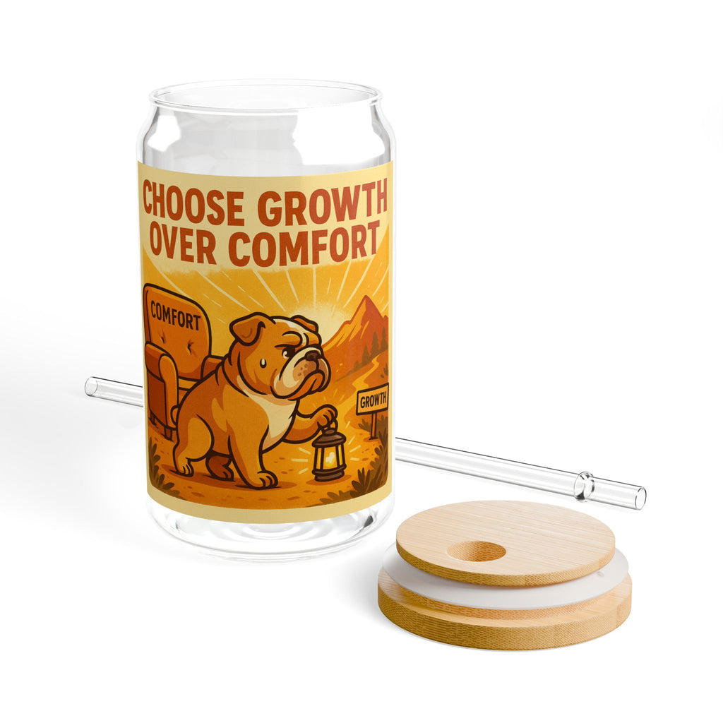 Choose Growth Over Comfort Sipper Glass 16oz Motivational Drink Jar with Straw