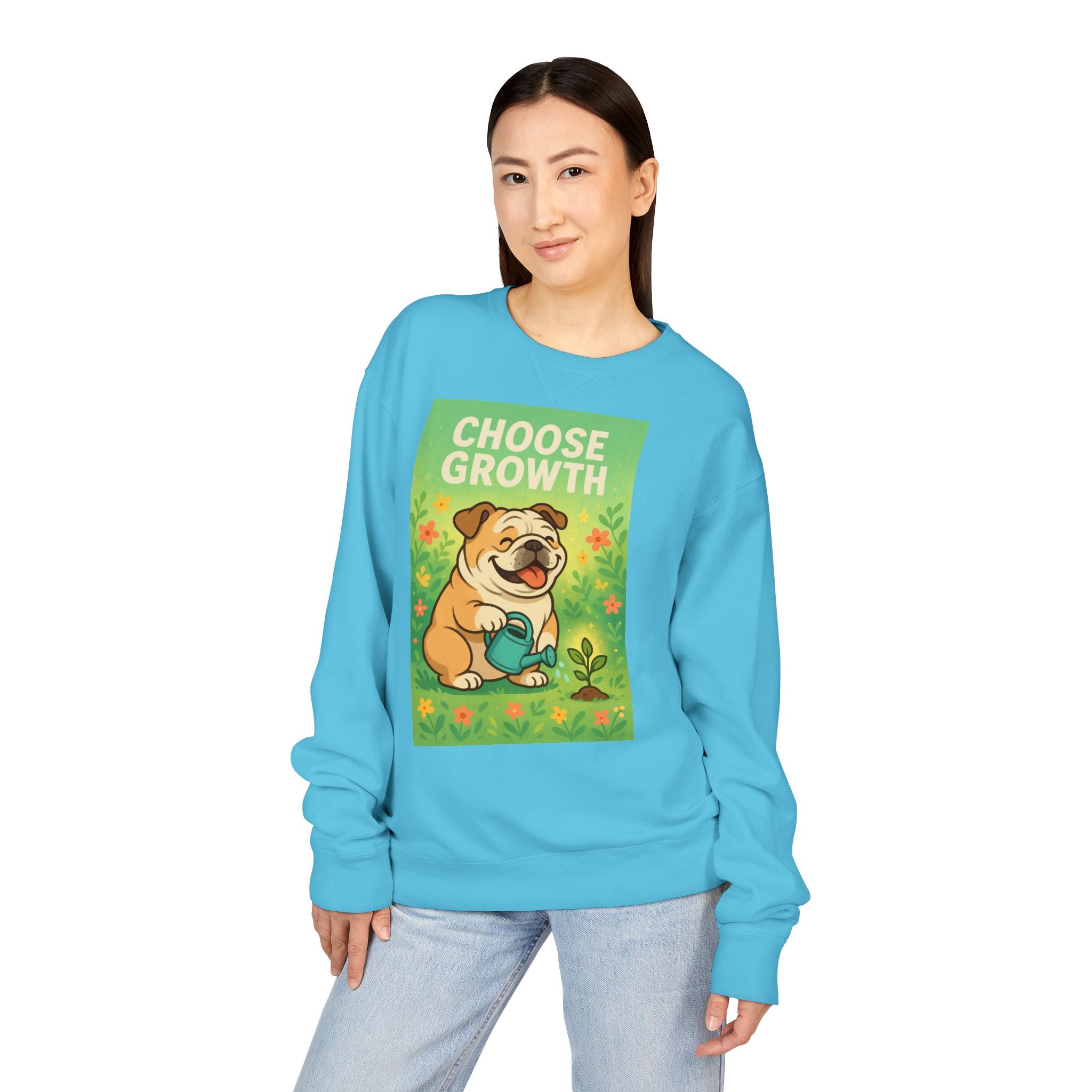 Choose Growth English Bulldog Sweatshirt, Cute Dog Sweater, Positive Vibe Apparel, Gift for Dog Lovers, Cozy Crewneck