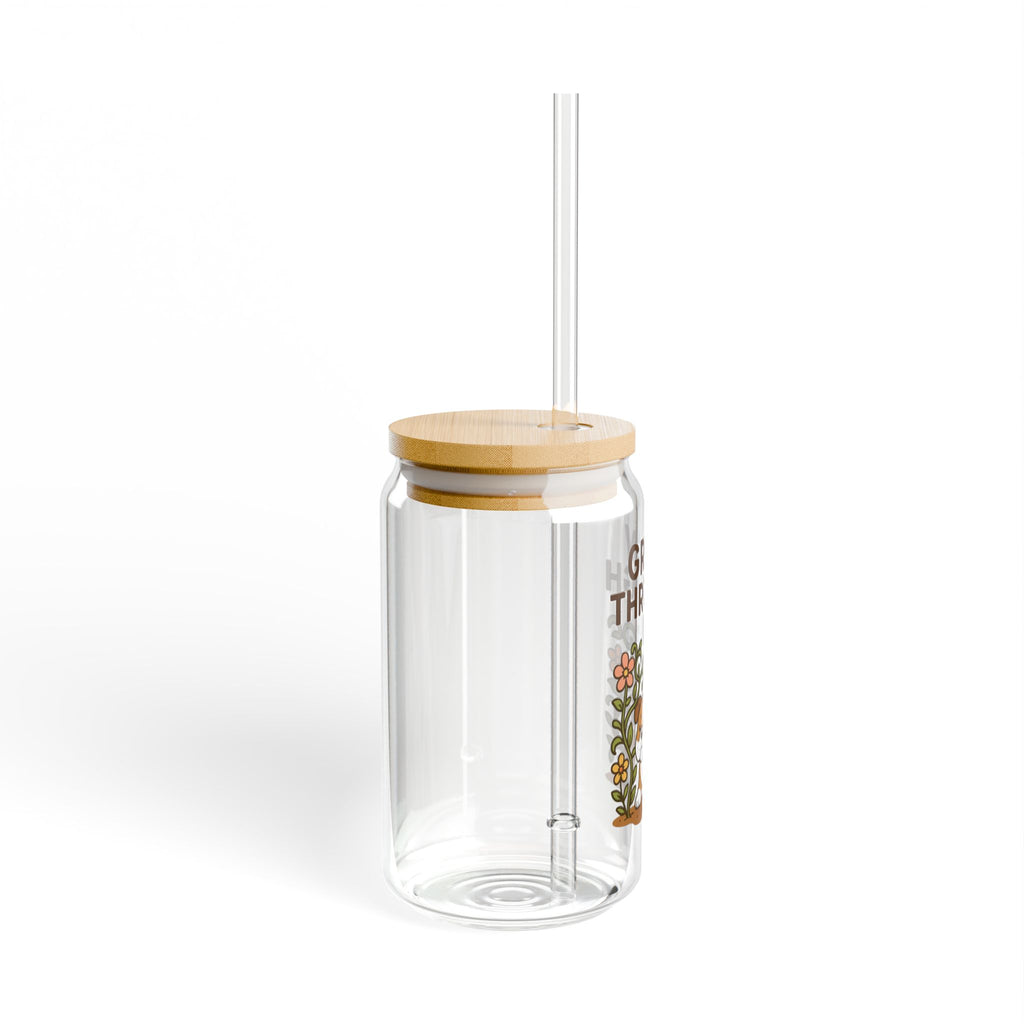 16oz Sipper Glass — "Grow Through It" Floral Design Canister with Straw