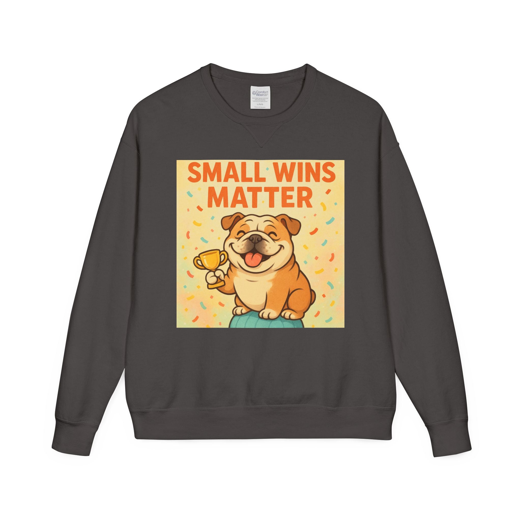 Celebrate Small Wins Sweatshirt, Cozy Crewneck Top for English Bulldog Lovers, Inspirational, Motivational Apparel, Ideal for Casual Days