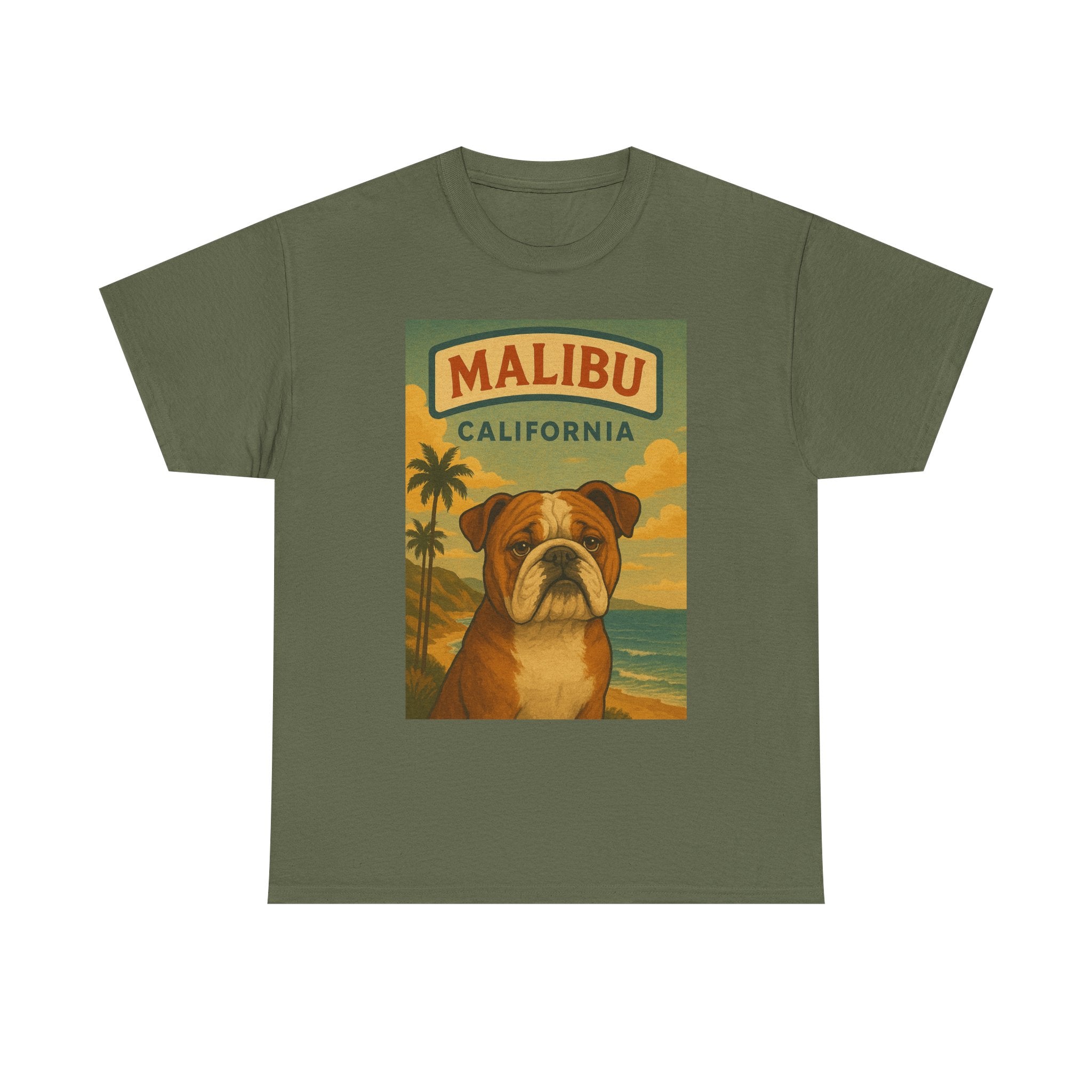 Vintage Bulldog Malibu California T-Shirt - Unisex Heavy Cotton Tee