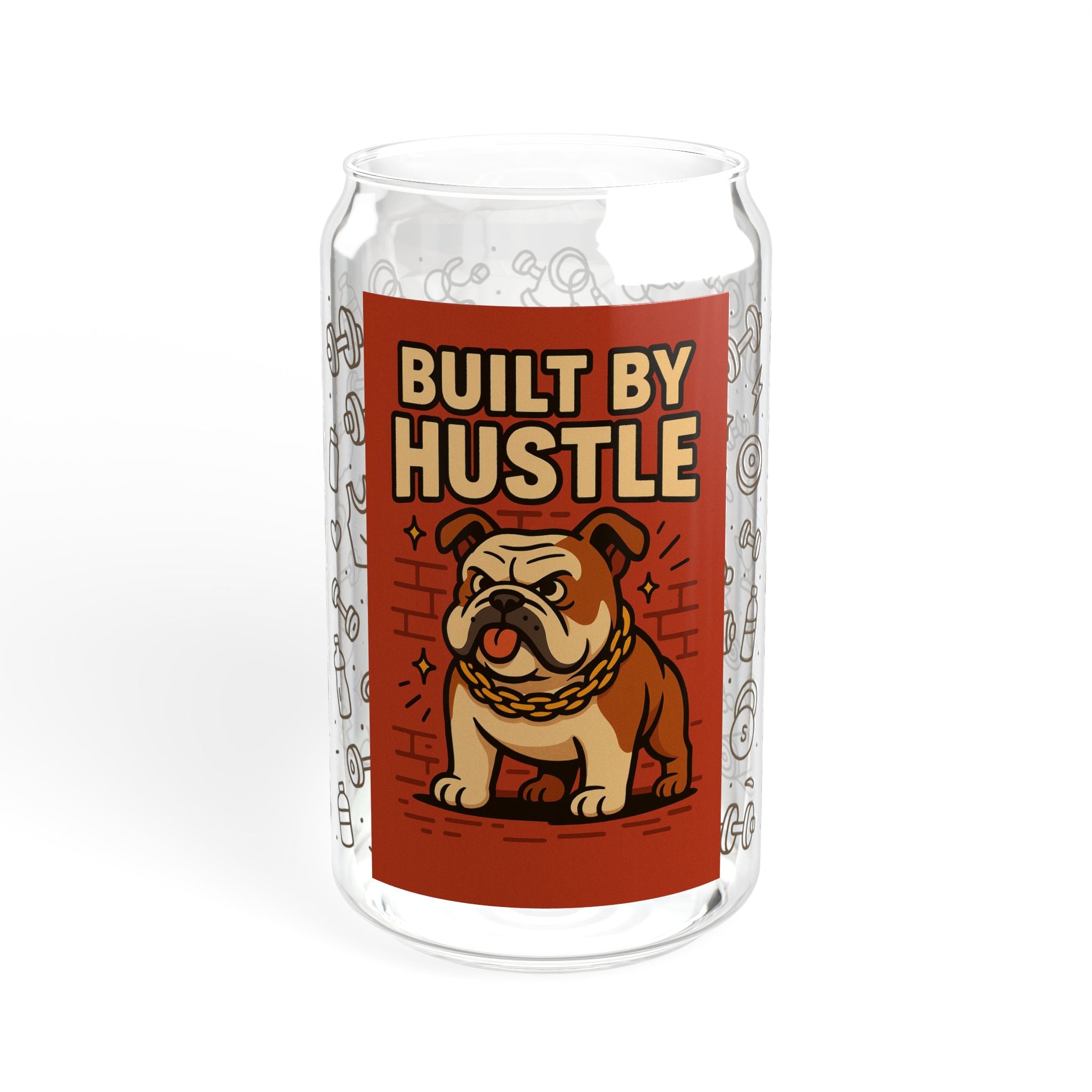 English Bulldog Sipper Glass, 16oz - Fun and Functional Drinkware for Bulldog Lovers, Great gift for pet owners, Hustle Bulldog Design, Dog