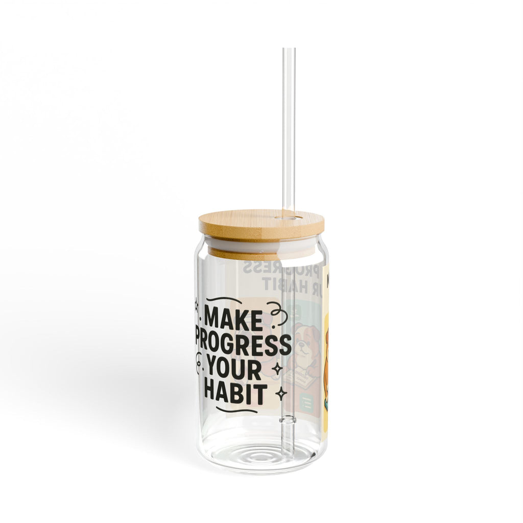 Motivational Sipper Glass, 16oz - Perfect for Hydration, Fitness Journey, Dog Lovers, Inspirational Gift, Progress Habit Tracker