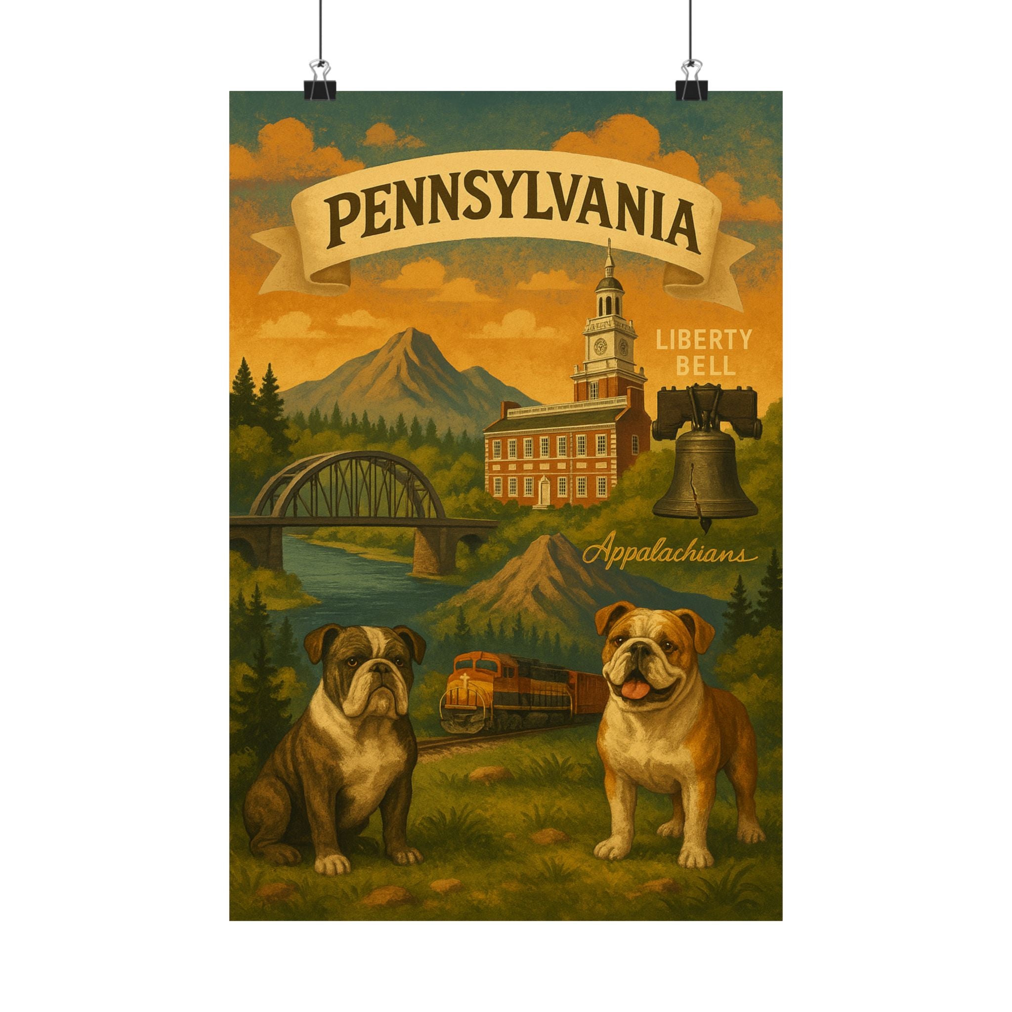 Pennsylvania Vintage Matte Vertical Poster, Home Decor Art, Appalachian Mountains Print, Wall Art for Dog Lovers, Unique Gift Idea