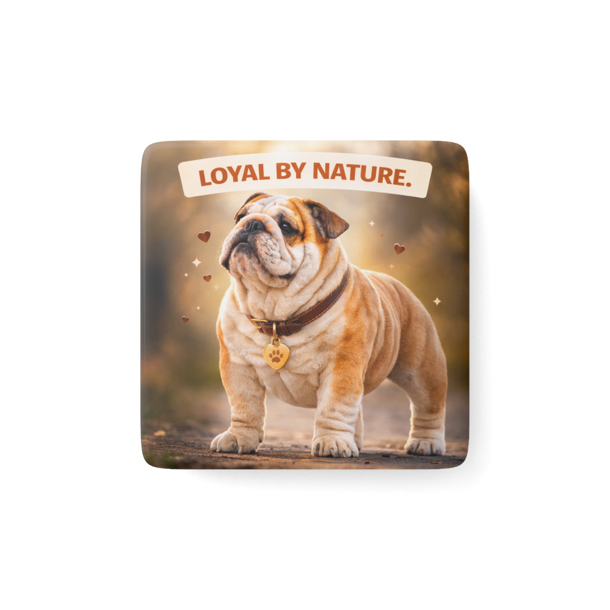 Loyal By Nature Bulldog Porcelain Magnet | Square Dog Magnet