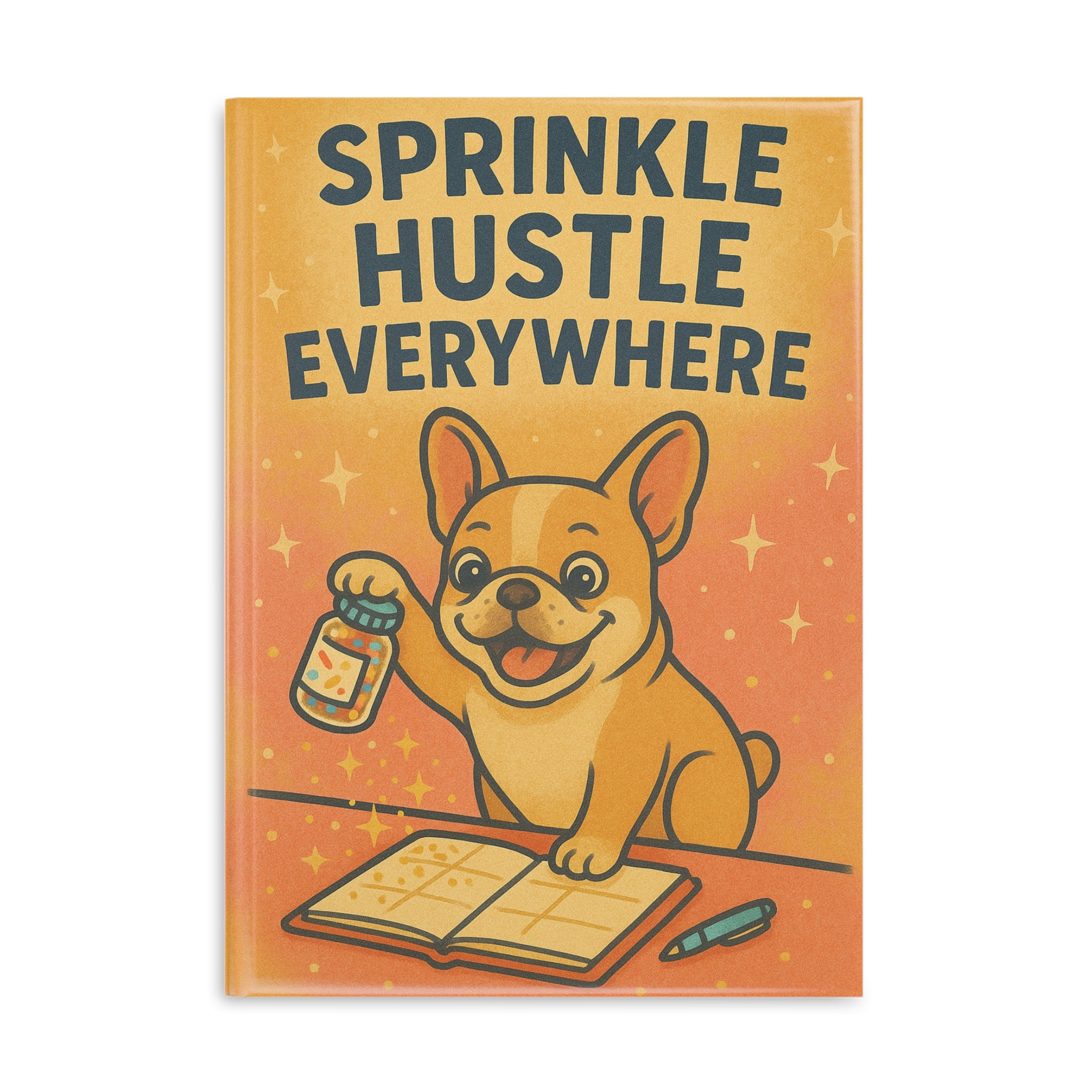 Puffy Notebook, French Bulldog Sprinkle Hustle Hardcover Journal, Planner, Diary, Notepad, Gift