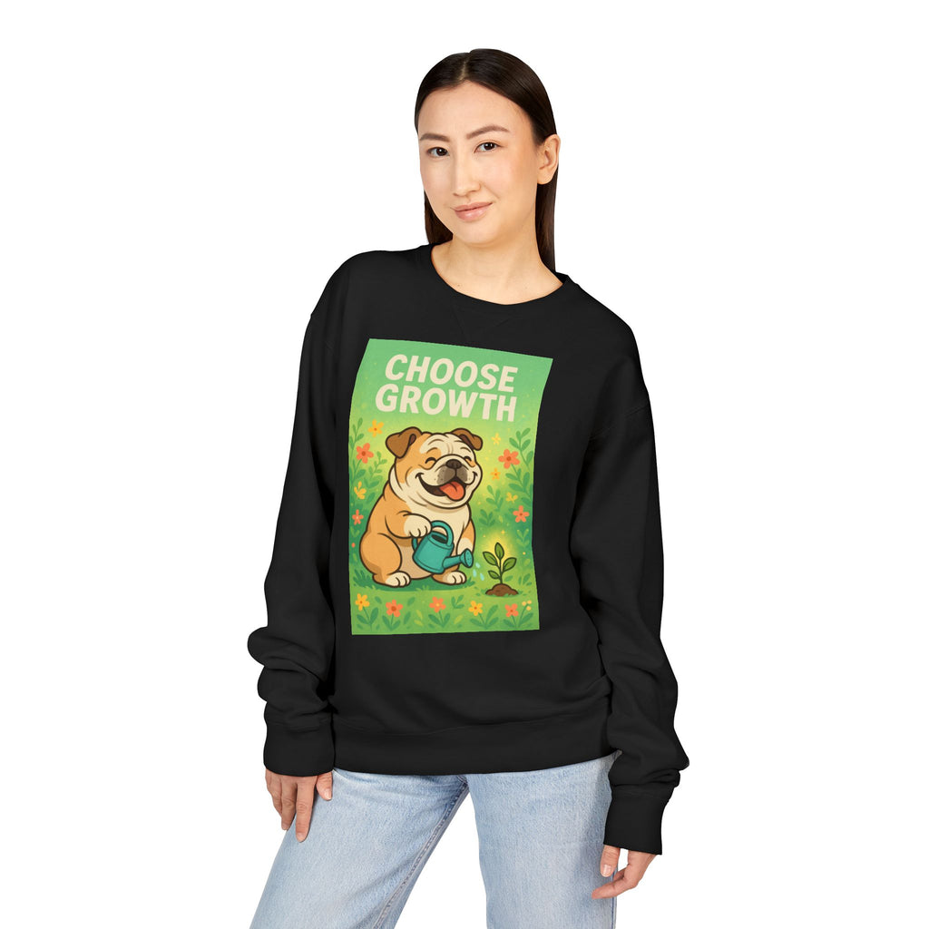 Choose Growth English Bulldog Sweatshirt, Cute Dog Sweater, Positive Vibe Apparel, Gift for Dog Lovers, Cozy Crewneck
