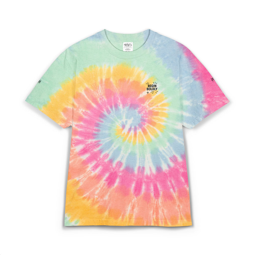Tie-Dye Spiral Oversized T-Shirt Begin Boldly Rainbow Embroidered Retro Tee