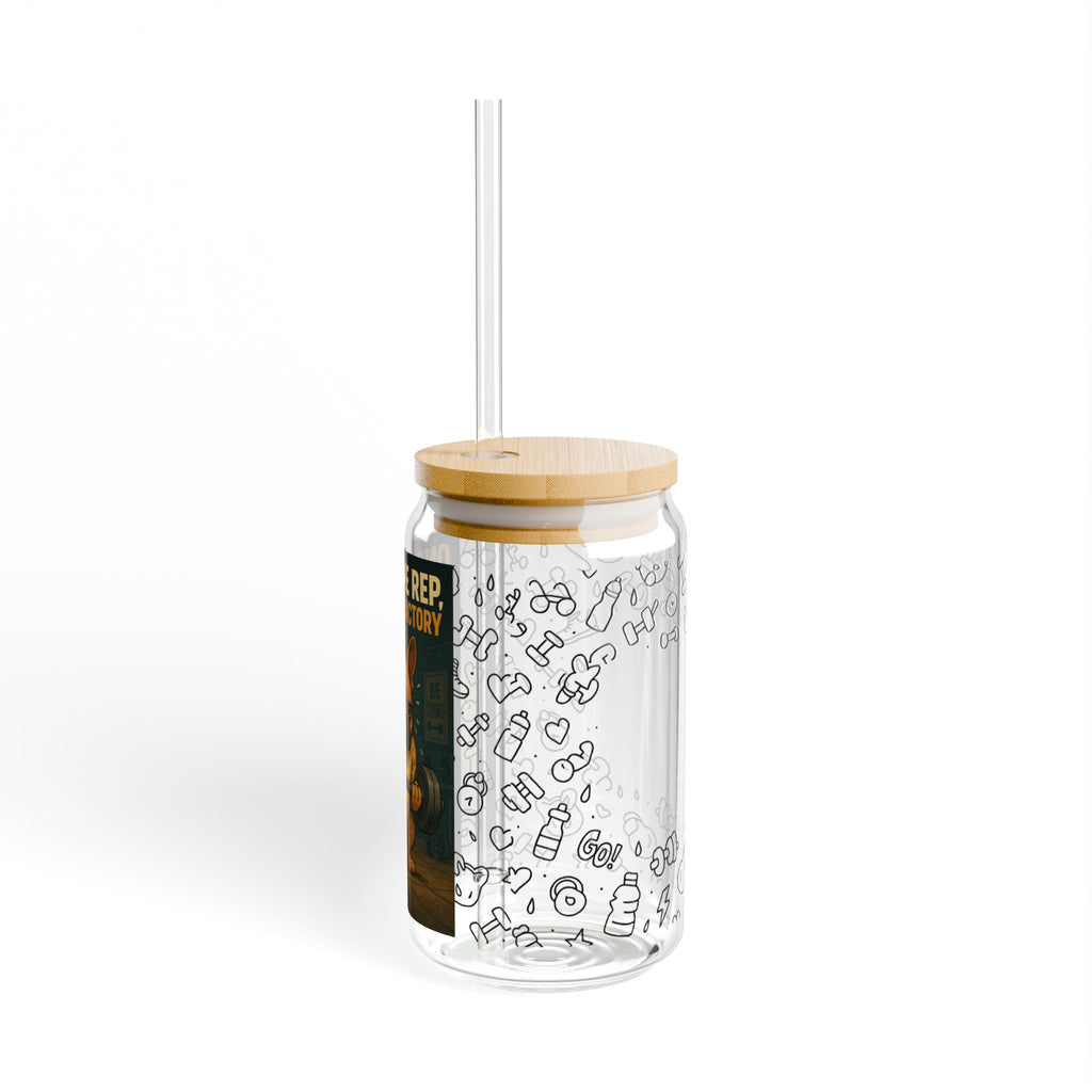 Frenchie Fitness Motivation Sipper Glass, Workout Water Bottle, Cute French Bulldog Cup, Gym Hydration Jar, Gift for Gym Lovers