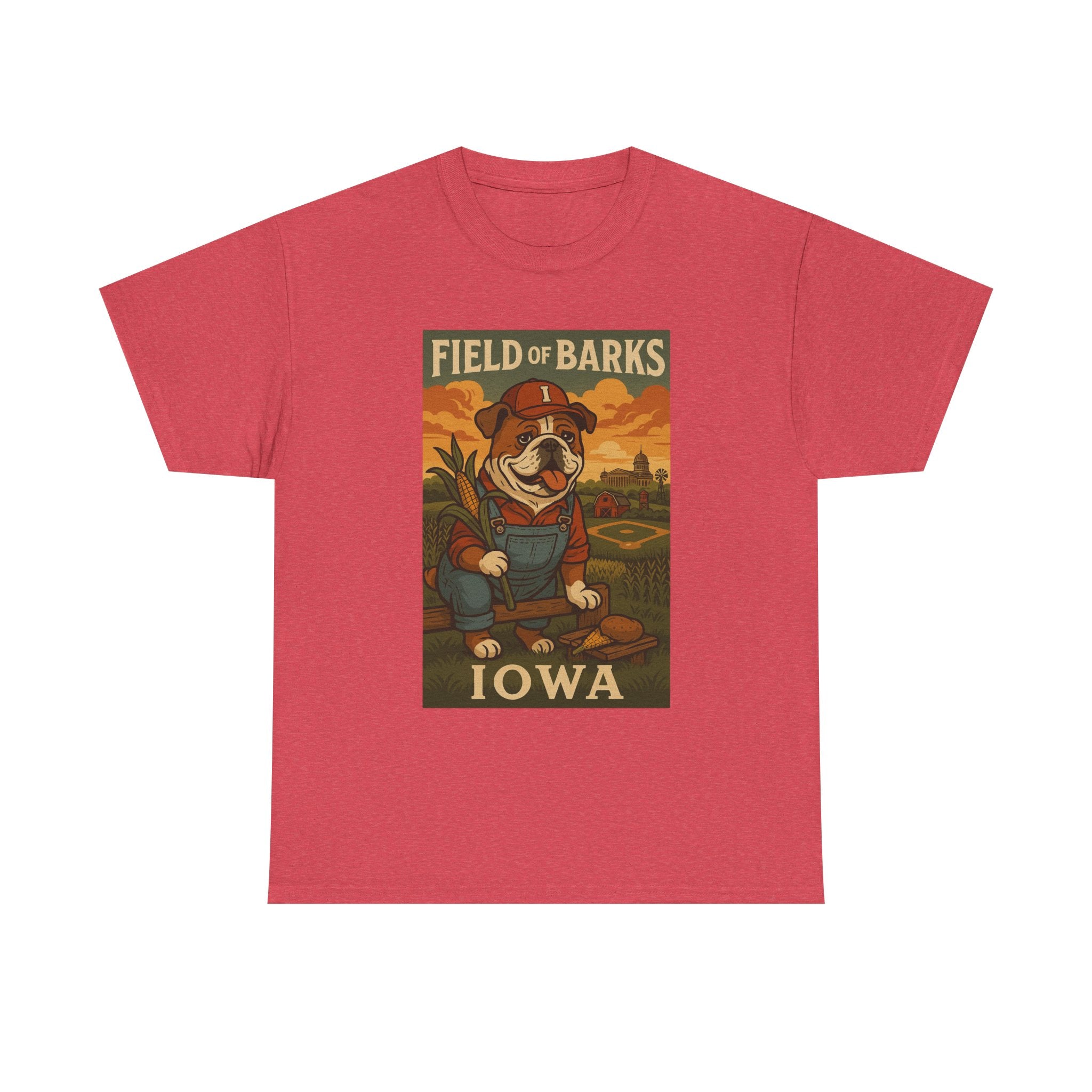 IOWA Field of Barks Unisex Heavy Cotton Tee Cute Dog Baseball Shirt