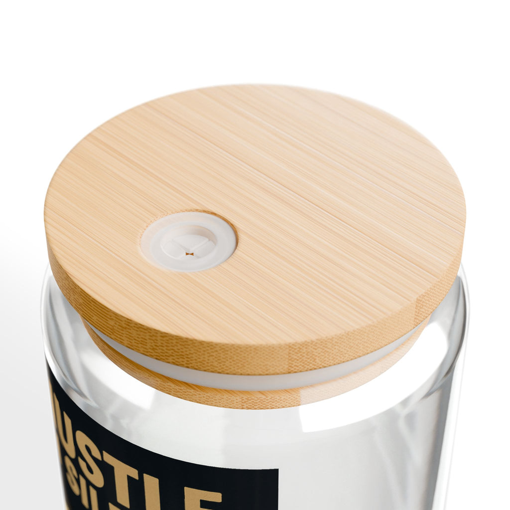 Hustle in Silence Bulldog Sipper Glass 16oz Motivational Drink Jar