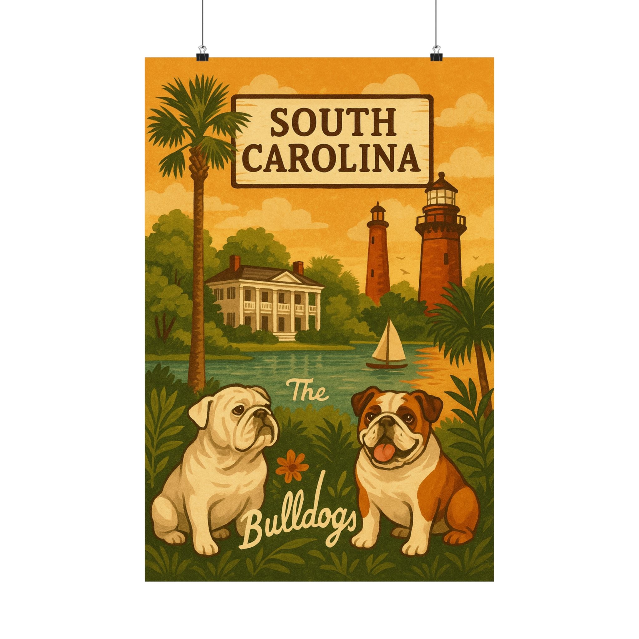 South Carolina Bulldogs Poster, Vintage Wall Art, Home Decor, Dog Lovers Gift, Travel Souvenir, Coastal Vibes