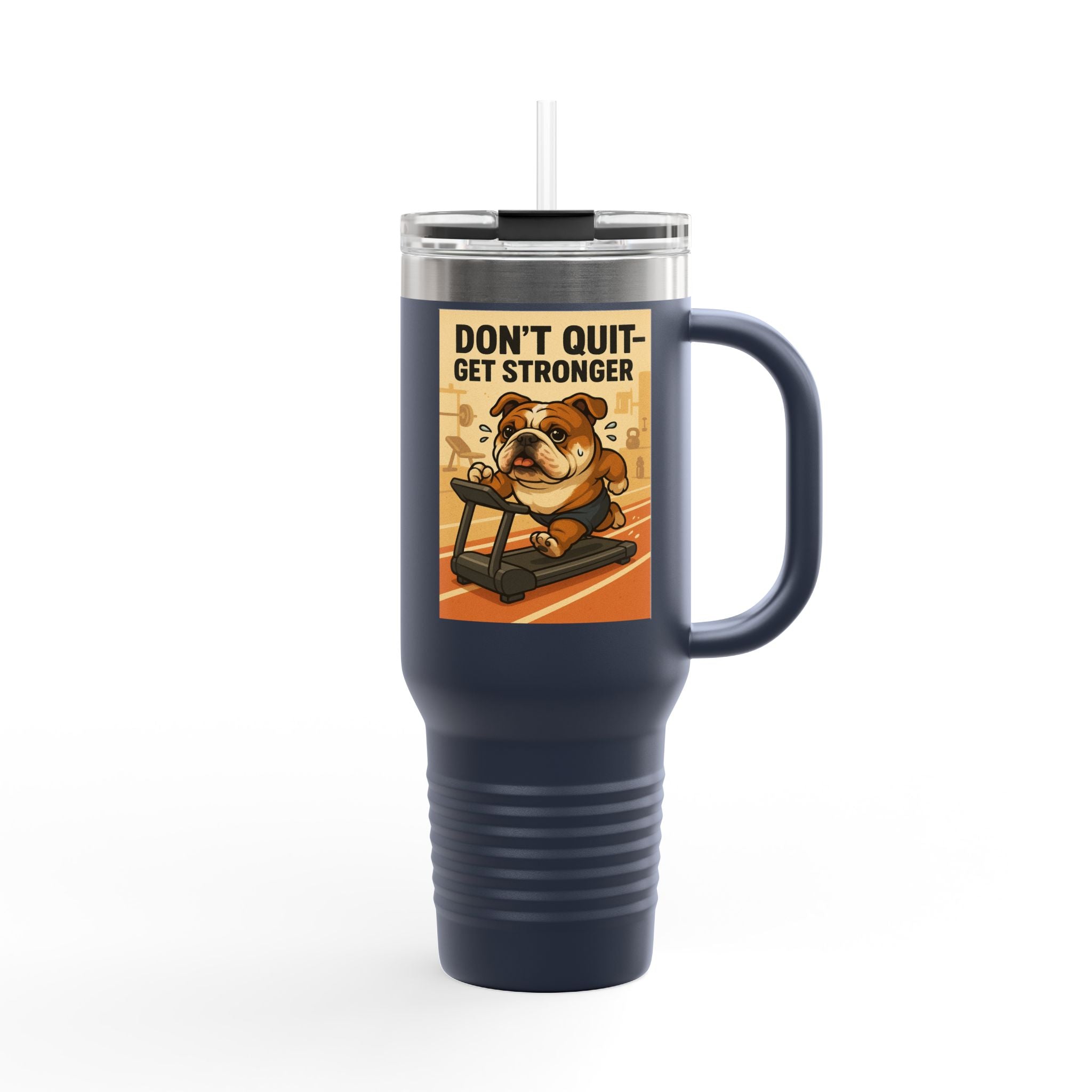 English Bulldog Insulated Travel Mug - Motivational Bulldog Design, Workout Gift, Gym Mug, Coffee Cup, Travel Tumbler, Sports Hydration