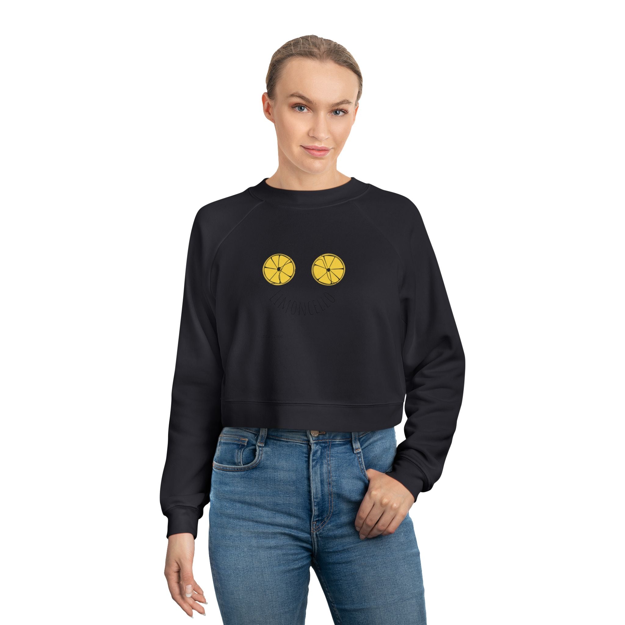 Lemon Eyes smiley Pullover | cropped fleece black