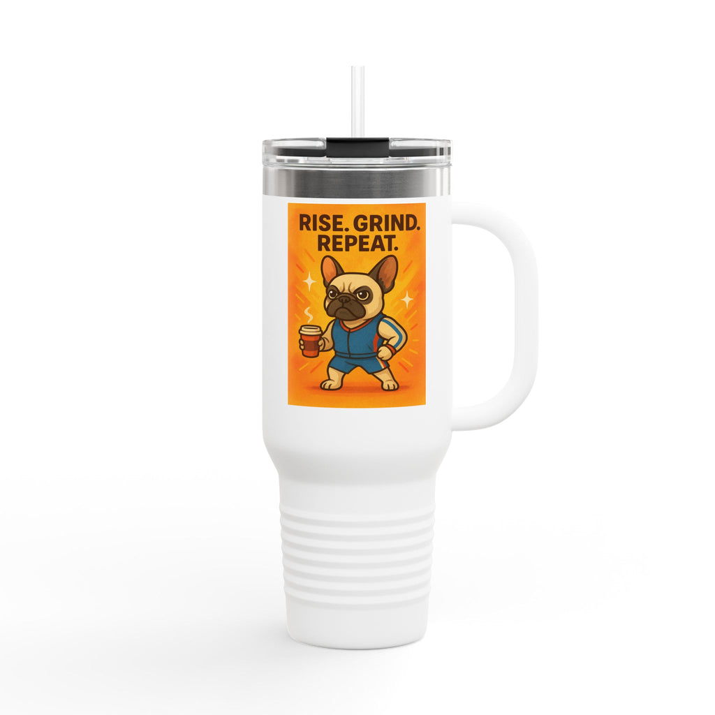 High-Energy French Bulldog Insulated Travel Mug, Fun Dog Design, Coffee Lover Gift, Motivational Mug, Perfect for Road Trips,  and Workouts
