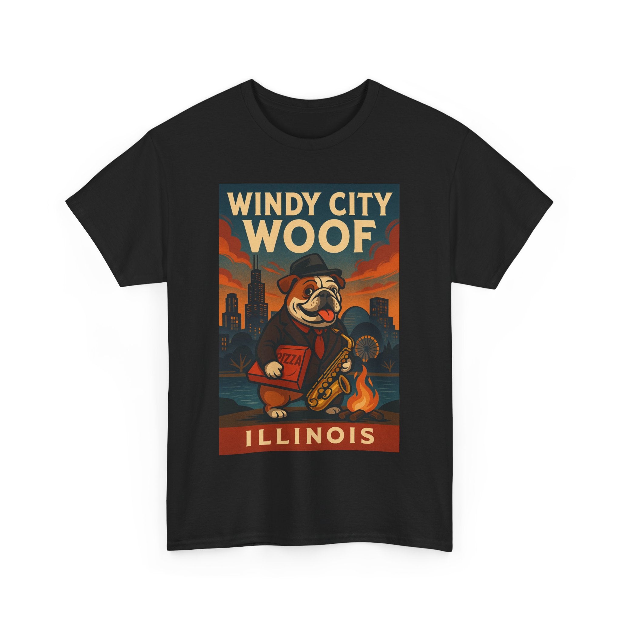 Windy City Woof Unisex Heavy Cotton Tee Fun Chicago Dog Graphic TShirt
