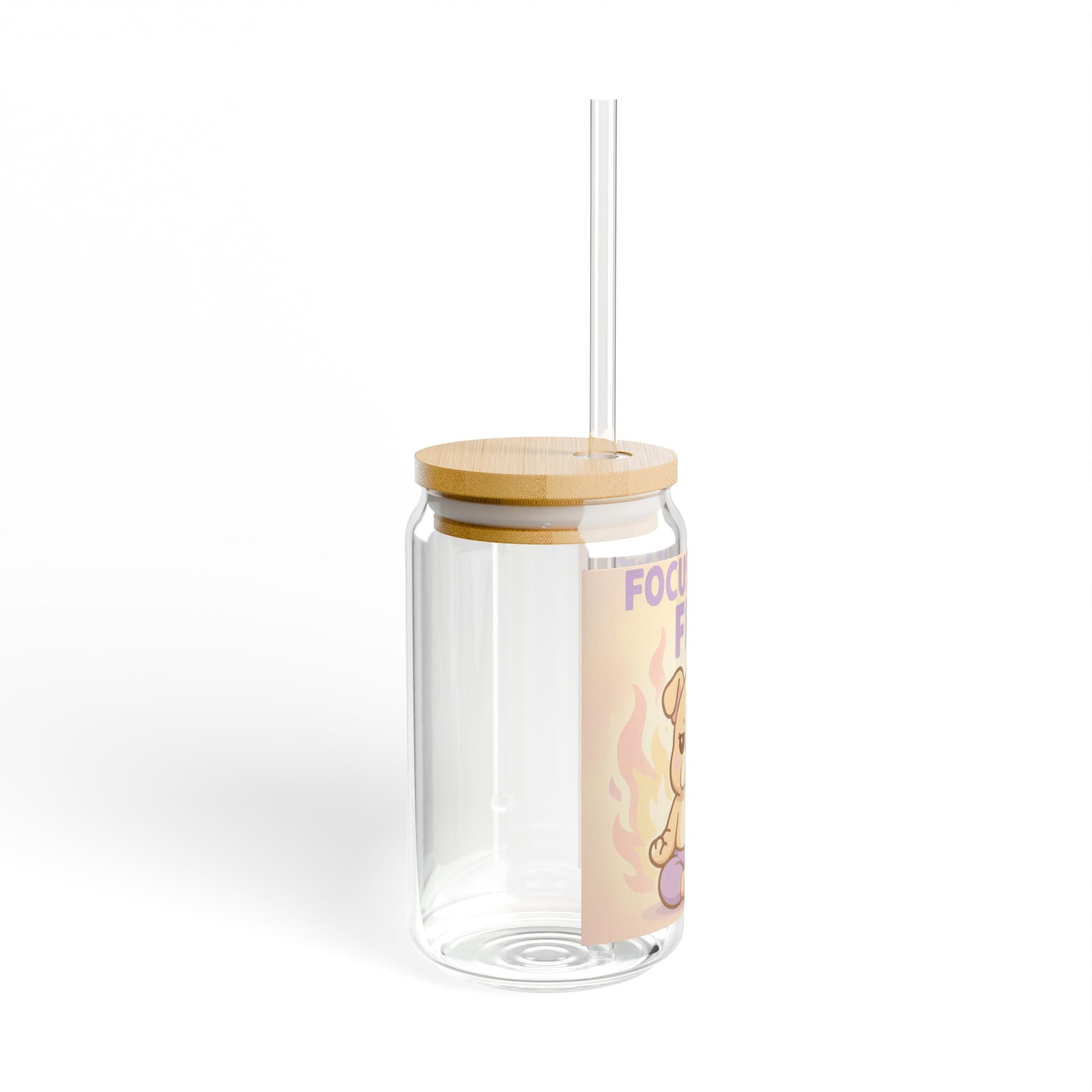 Meditating Bulldog 16oz Glass Sipper "Focus Fuels Fire" Motivational Drinkware