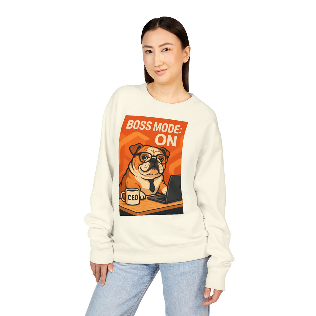 Funny English Bulldog Sweatshirt, Boss Mode Crewneck, Pet Lover Gift, Casual Wear, Unisex Sweater, Dog-Themed Apparel