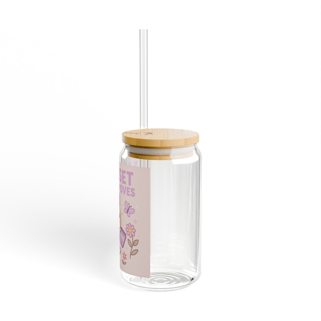 Mindset Makes Moves Glass Sipper  16oz Cute Motivational Drink Jar