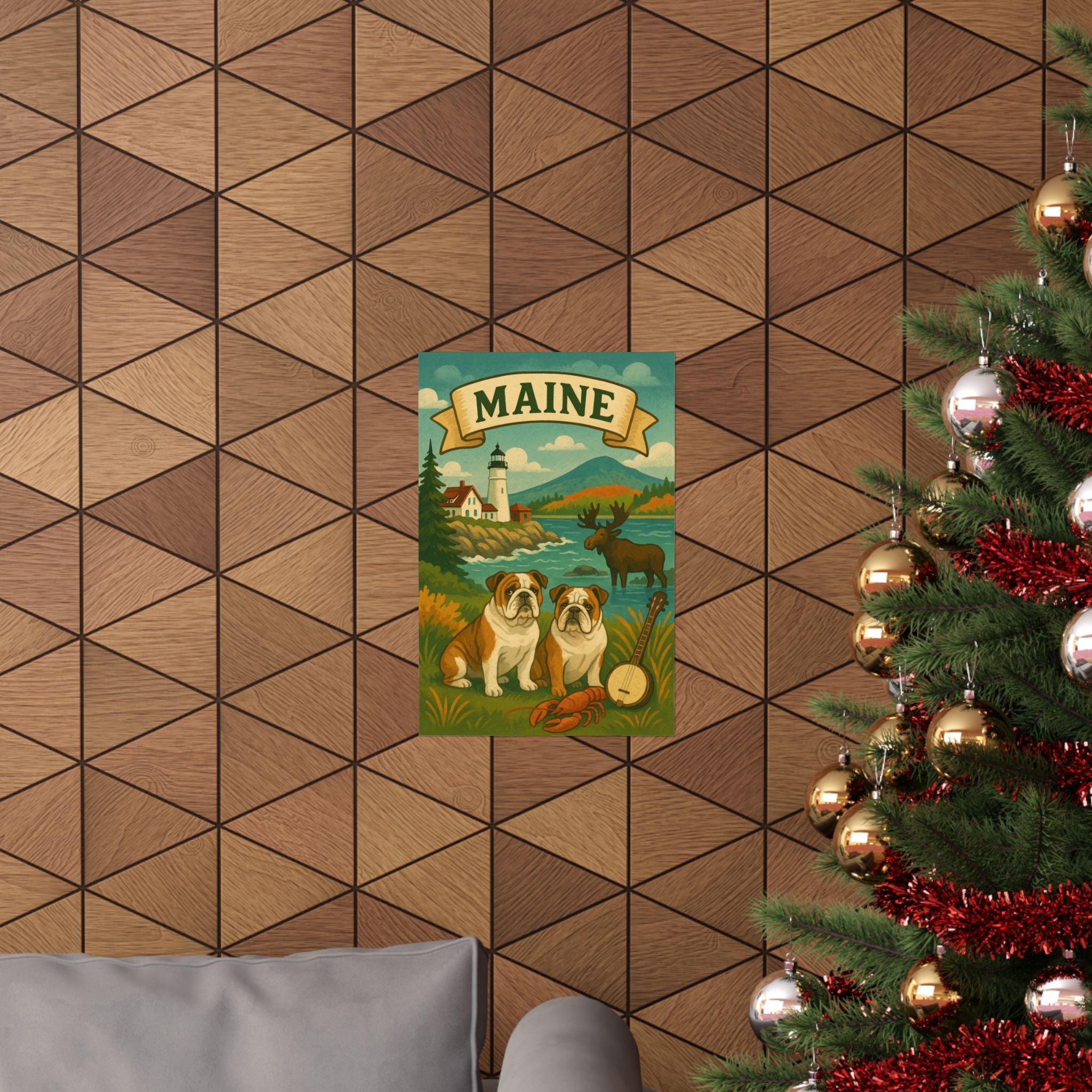 Maine Vintage Bulldog Poster, Home Decor, Wall Art, Gift for Pet Lovers, Retro Nature Art, Maine Souvenir