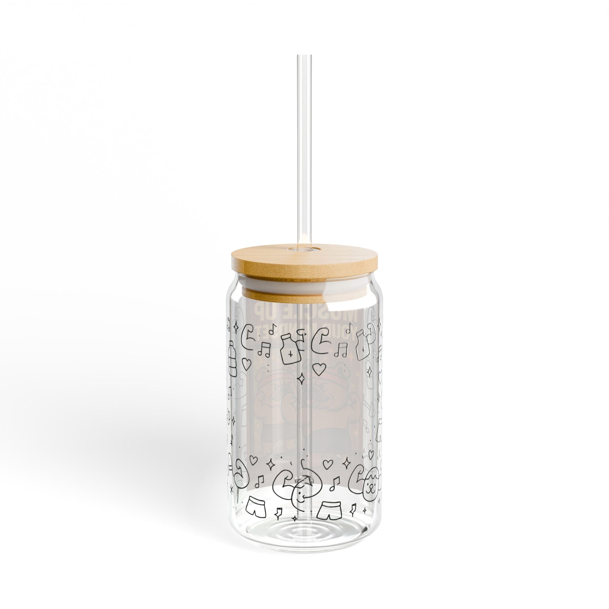 Muscle Up Your Mindset Sipper Glass, 16oz | Motivational Drinkware for Fitness Lovers, Cute Animal Design, Perfect Gift for Gym.