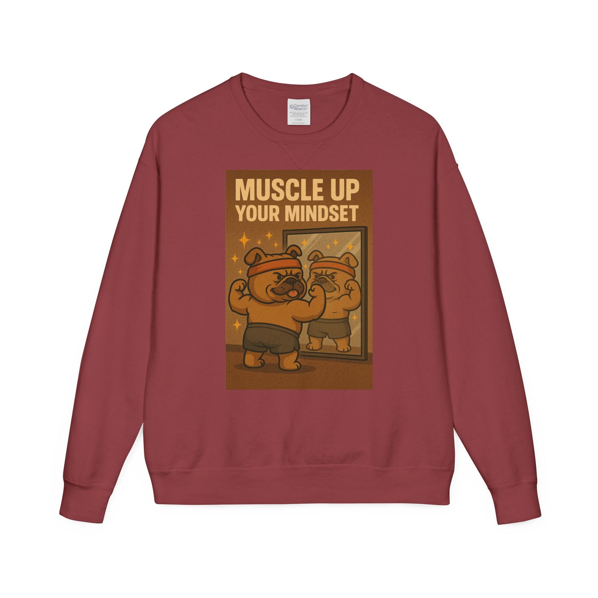 Bulldog Motivational Sweatshirt - Muscle Up Your Mindset, Cozy Fashion, Gift for Fitness Enthusiasts, Casual Wear, Unisex