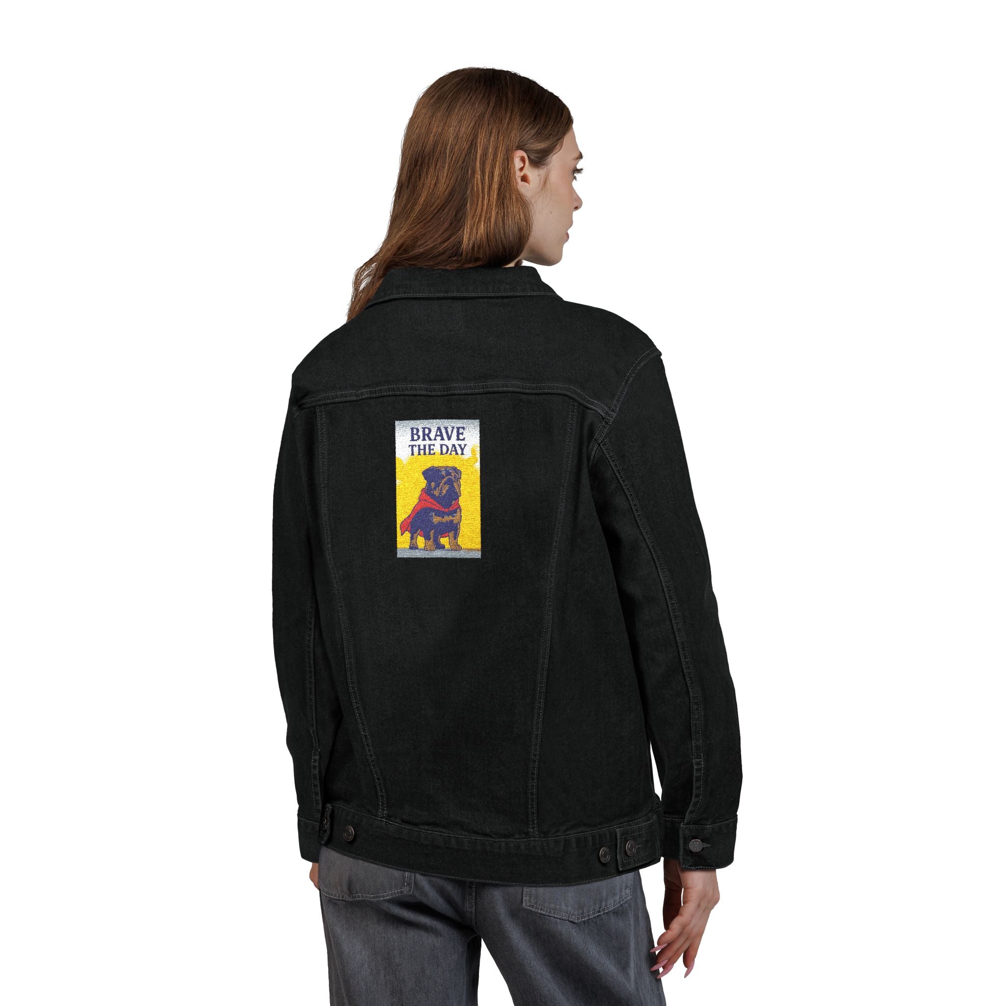 Embroidered Brave The Day Unisex Denim Jacket - Brave & Free Design, Stylish Outerwear, Spring Fashion, Gift for Him/Her, Casual Wear, Jacket with Meaning