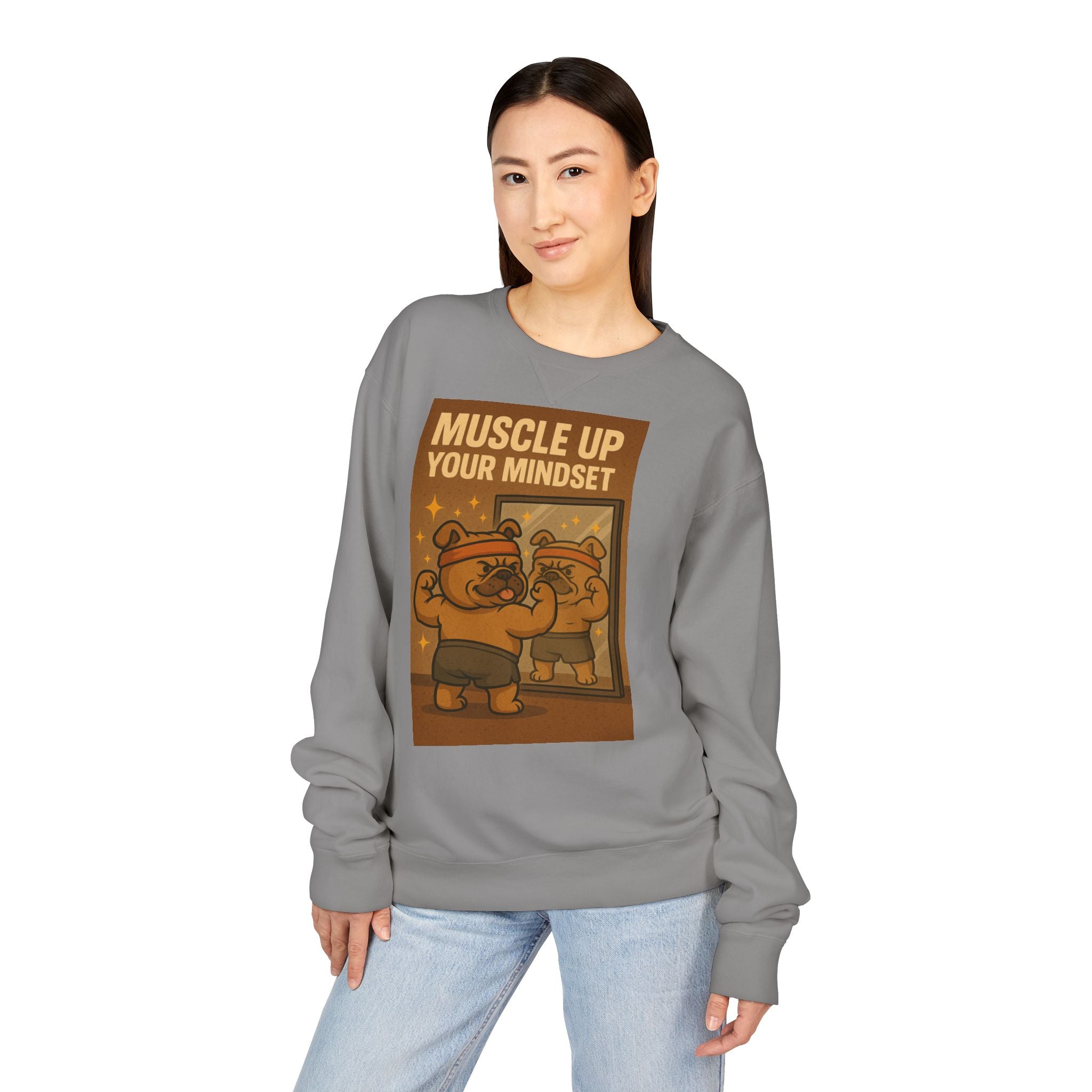 Bulldog Motivational Sweatshirt - Muscle Up Your Mindset, Cozy Fashion, Gift for Fitness Enthusiasts, Casual Wear, Unisex
