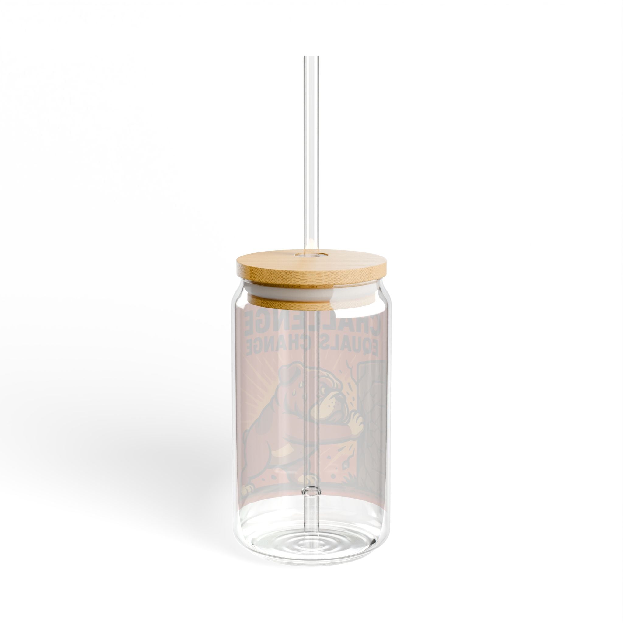 Challenge Equals Change Sipper Glass – Motivational 16oz Drink Jar with Bear Design