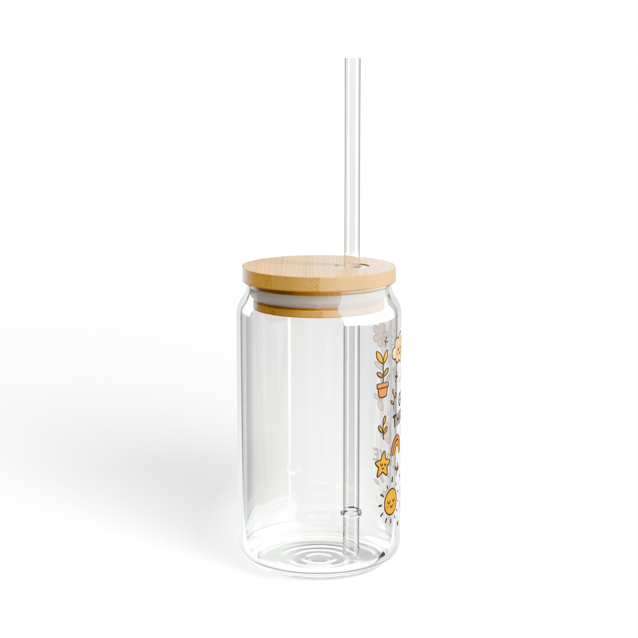 Grow Through It 16oz Glass Sipper with Bamboo Lid & Straw Inspirational Floral Drink Cup