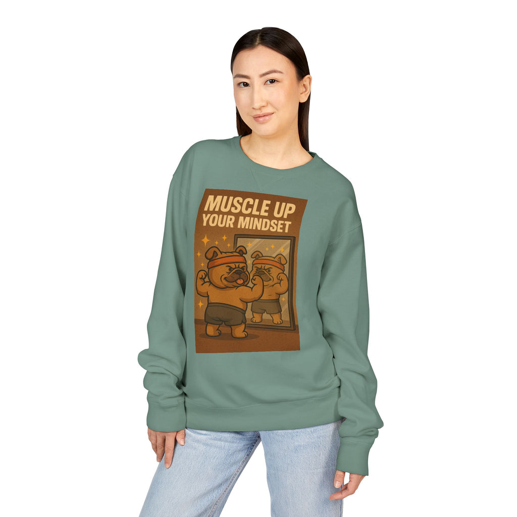 Bulldog Motivational Sweatshirt - Muscle Up Your Mindset, Cozy Fashion, Gift for Fitness Enthusiasts, Casual Wear, Unisex