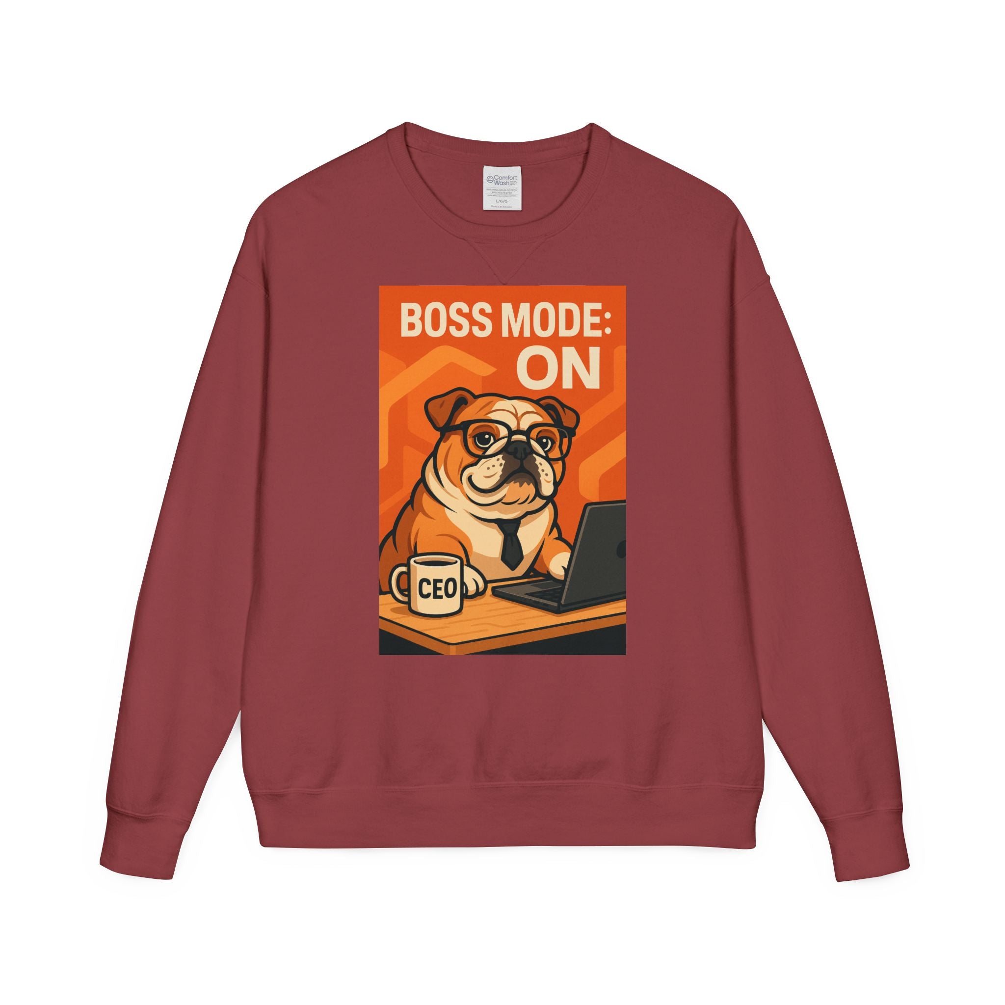 Funny English Bulldog Sweatshirt, Boss Mode Crewneck, Pet Lover Gift, Casual Wear, Unisex Sweater, Dog-Themed Apparel
