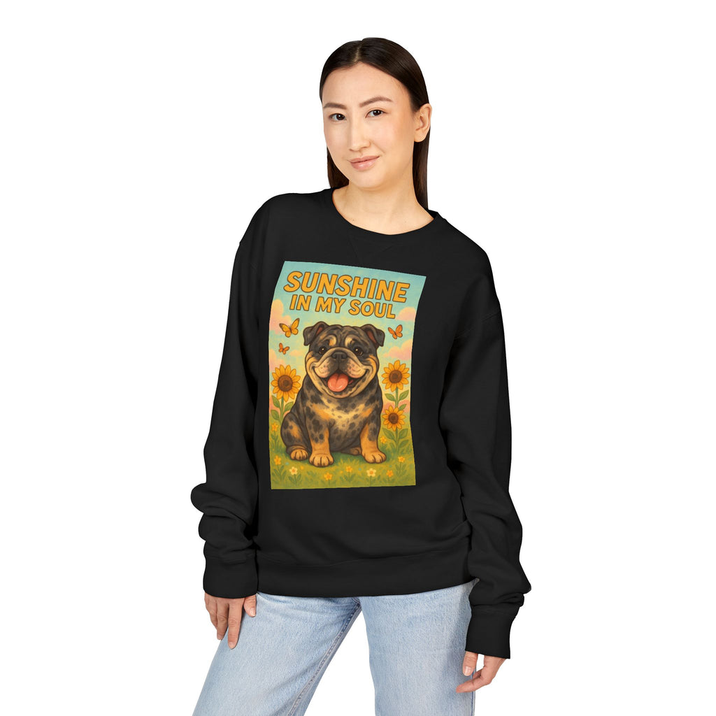 Sunshine in My Soul Sweatshirt, Cozy Unisex Crewneck, English Bulldog Lover Gift, Cute Pet Apparel, Vintage Floral Sweatshirt