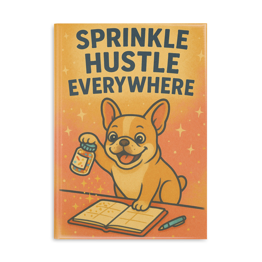 Puffy Notebook, French Bulldog Sprinkle Hustle Hardcover Journal, Planner, Diary, Notepad, Gift