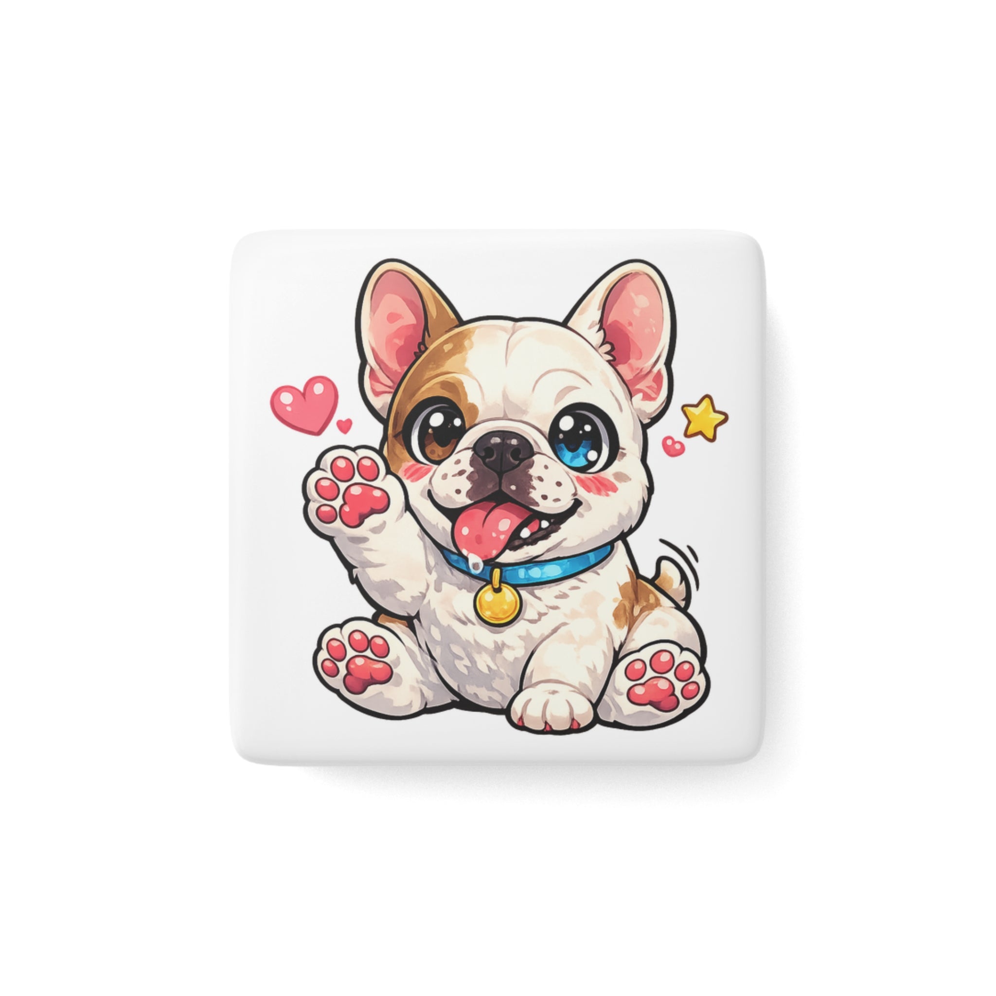 Cute French Bulldog Illustration Porcelain Magnet | Square