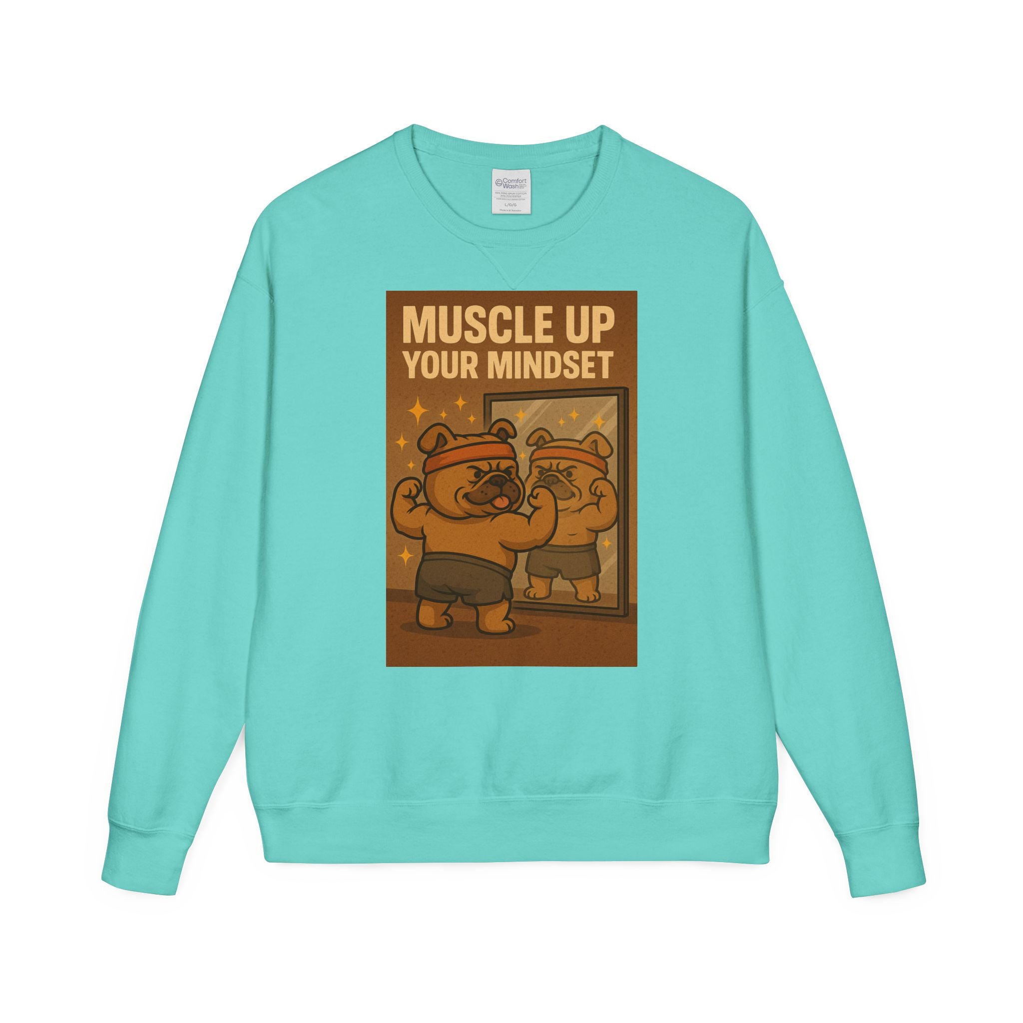 Bulldog Motivational Sweatshirt - Muscle Up Your Mindset, Cozy Fashion, Gift for Fitness Enthusiasts, Casual Wear, Unisex