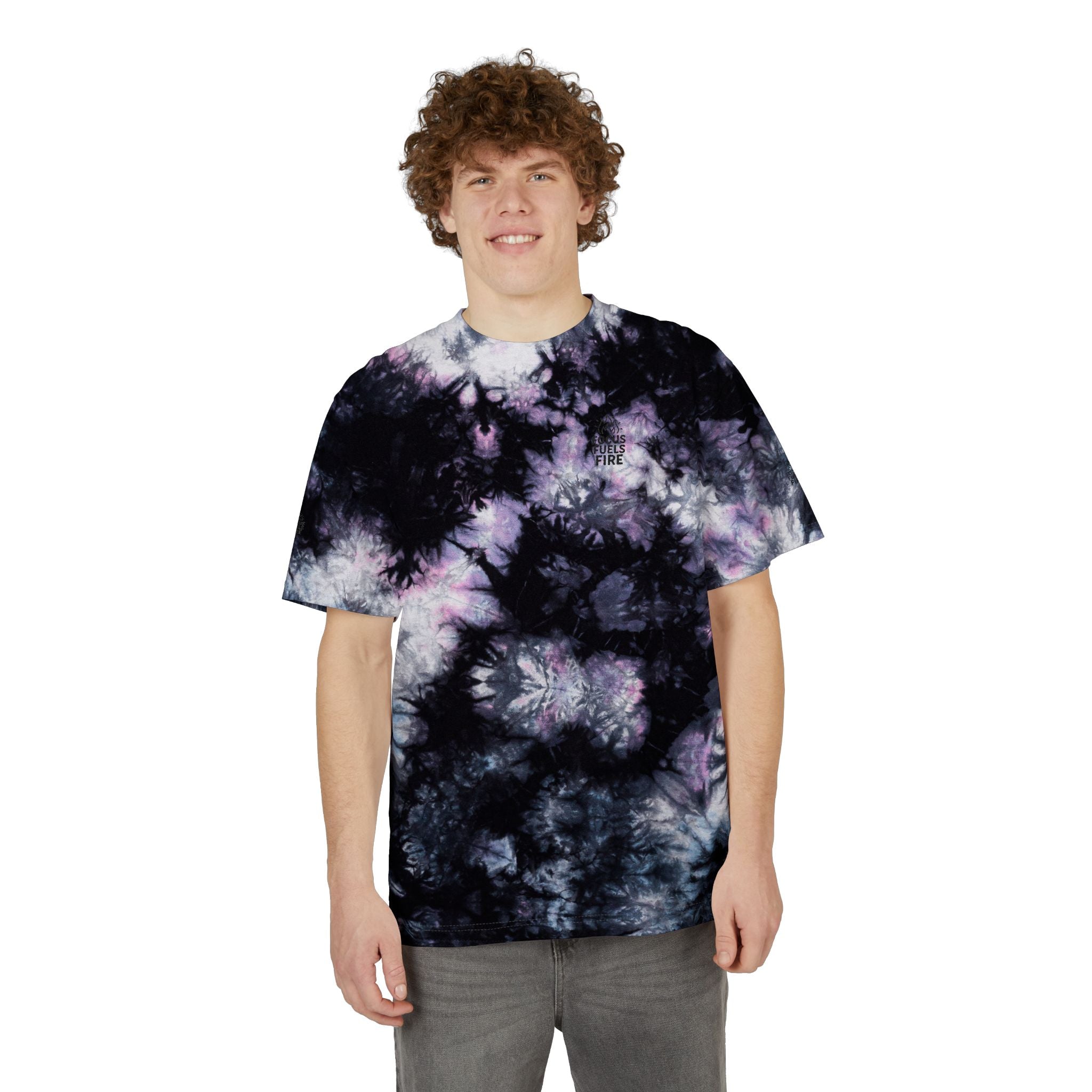 Tie-Dye Spiral Tee Focus Fuels Fire Oversized Rainbow Embroidered T-Shirt