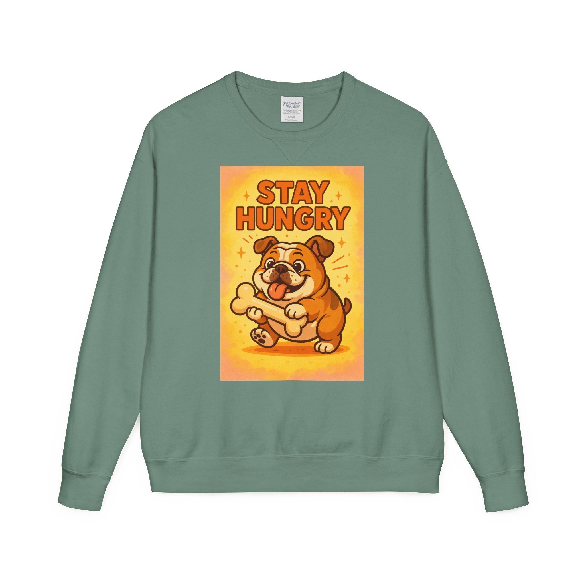 Stay Hungry Bulldog Sweatshirt, Cozy Unisex Crewneck, Dog Lover Gift, Comfy Casual Wear, Fun Pet Sweatshirt, Fall Fashion Sweater