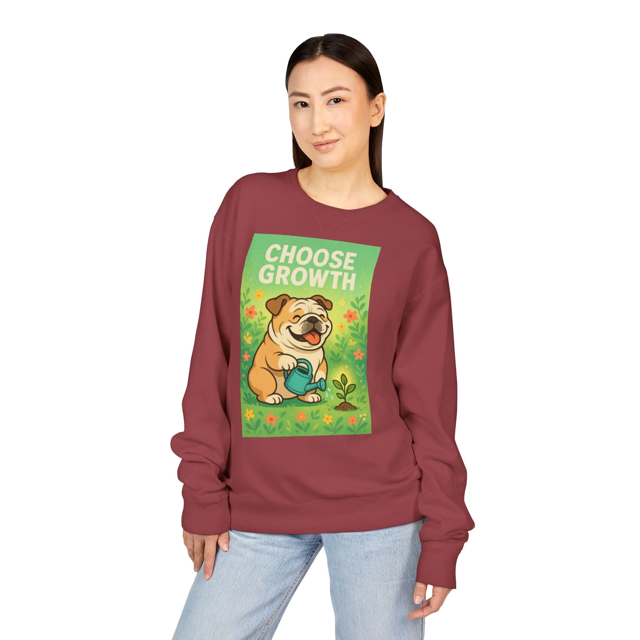 Choose Growth English Bulldog Sweatshirt, Cute Dog Sweater, Positive Vibe Apparel, Gift for Dog Lovers, Cozy Crewneck